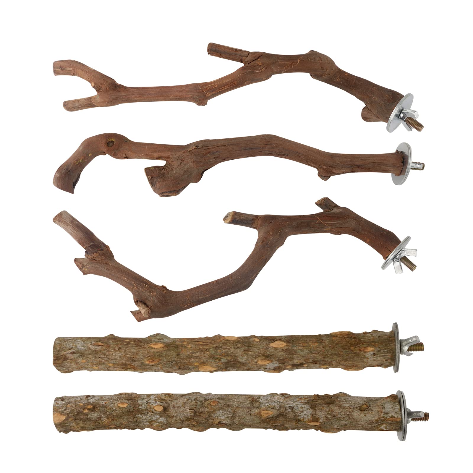 5Pcs Bird Perch Stand Natural Wooden Parrot Stand Branch, 3 Grape Wood Perch, 2 Stand, Paw Grinding Fork Parakeet Chewing Stick 