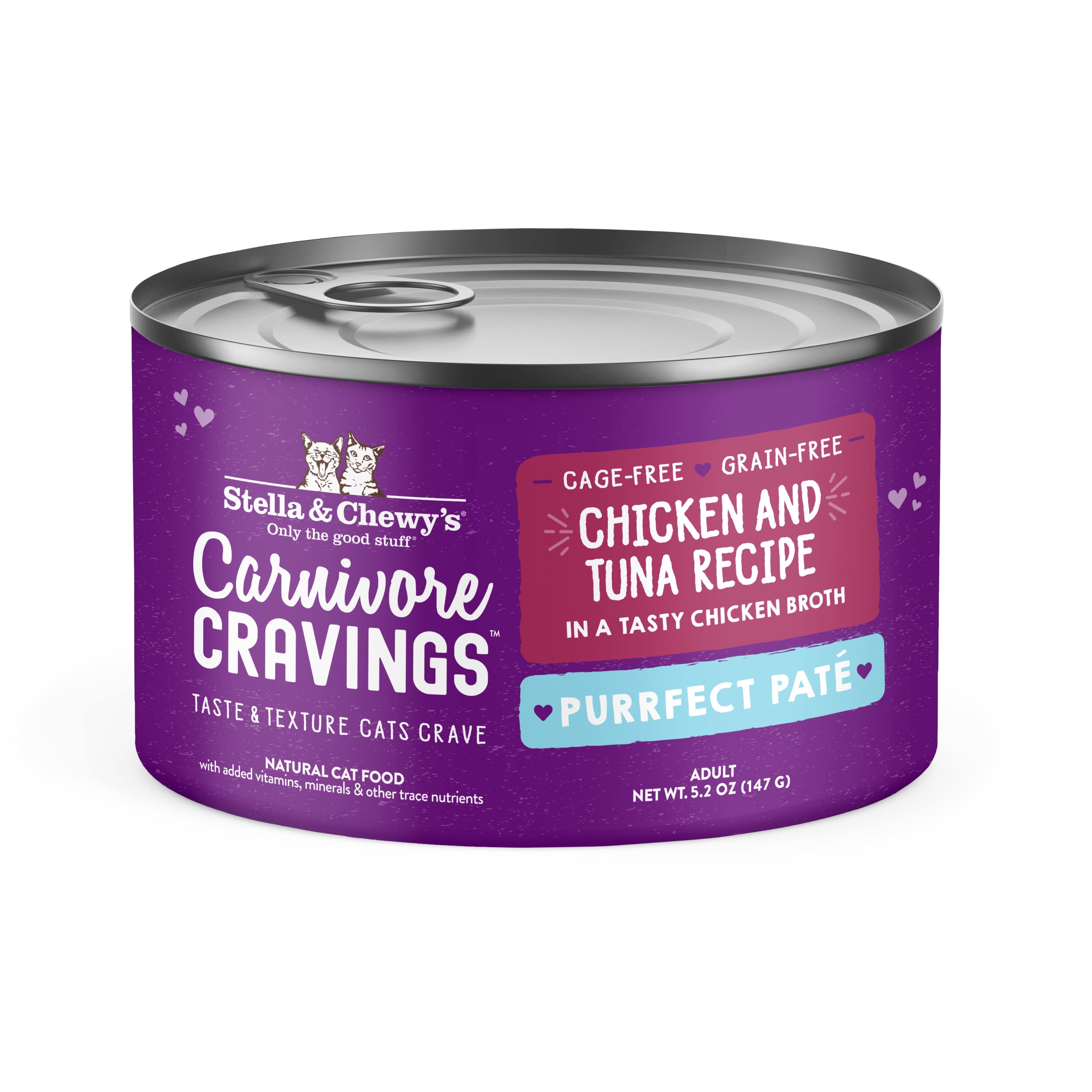 Stella & Chewys Carnivore Cravings Purrfect Pate Cans - Grain Free, Protein Rich Wet Cat Food - Chicken & Tuna Recipe - (5.2 Oun