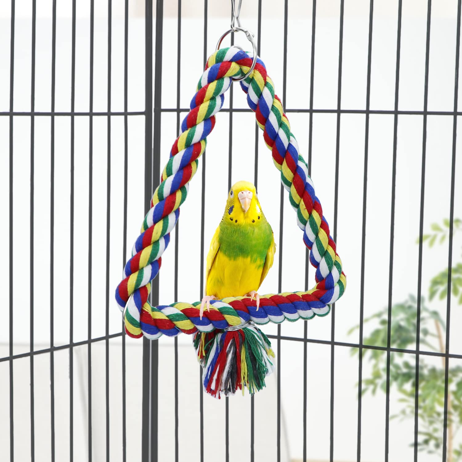 Wontee Bird Triangle Rope Swing Colorful Perch Chewing Toy For Parrots Budgie Parakeet Cockatiel Cockatoo (S)