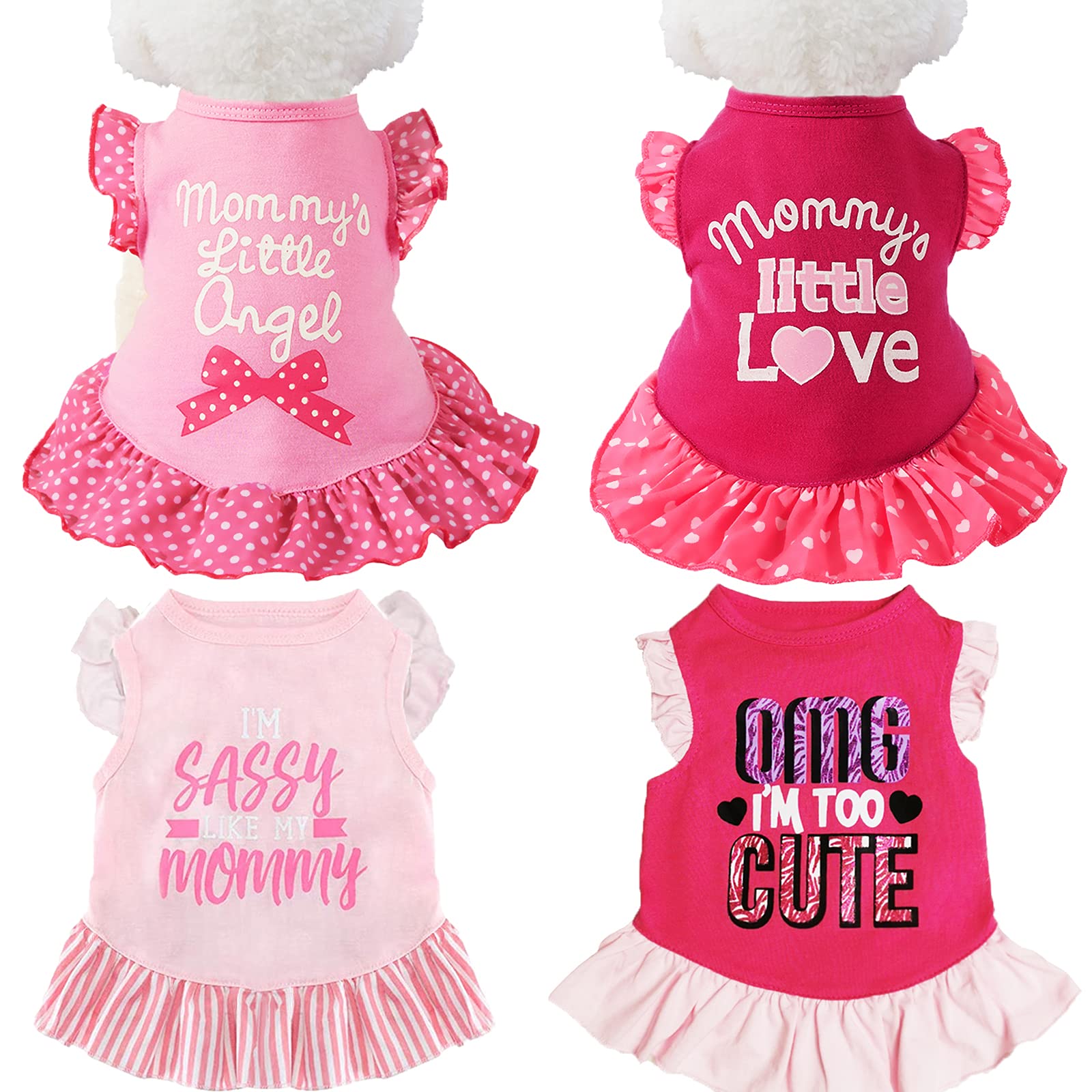 Xpudac 4 Pieces Pet Dog Dress Shirt Puppy Skirt Cute Doggie Dress Dog Summer Clothes Dog Apparel For Small Dogs And Cats (Pink Angel, X-Small(2-3.5 Lbs))