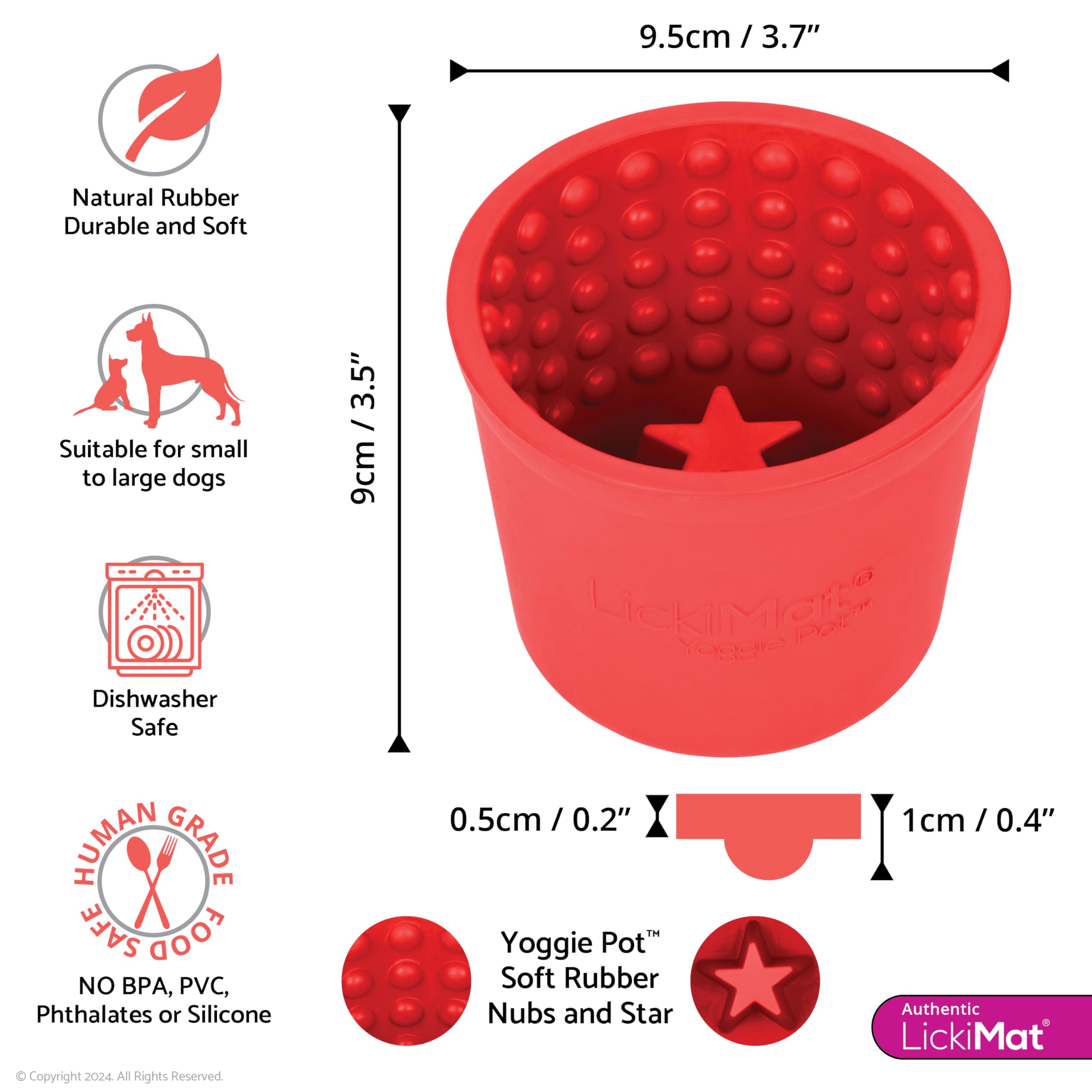 LICKIMAT Yoggie Pot - Distraction, Fun and Enrichment. Long Lasting Rubber Licking Treat Dispenser for All Dog Sizes and Slow Fe