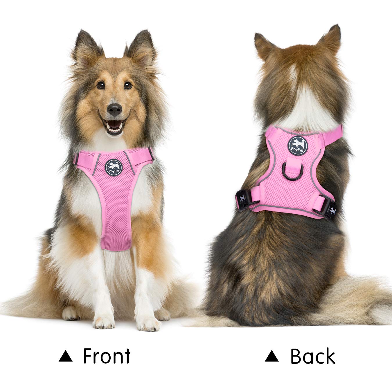 PoyPet Reflective Soft Breathable Mesh Dog Harness No Choke Double Padded Vest Adjustable(Light Pink,M)