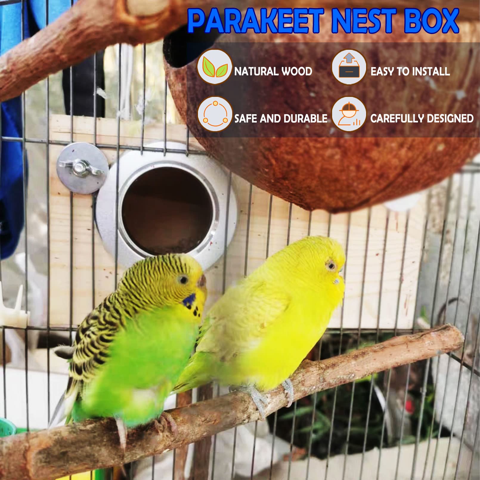 Kathson Parakeet Nest Box Budgie Nesting House Cockatiel Breeding Parrots Mating Box For Lovebirds Small And Medium-Sized Birds（M）