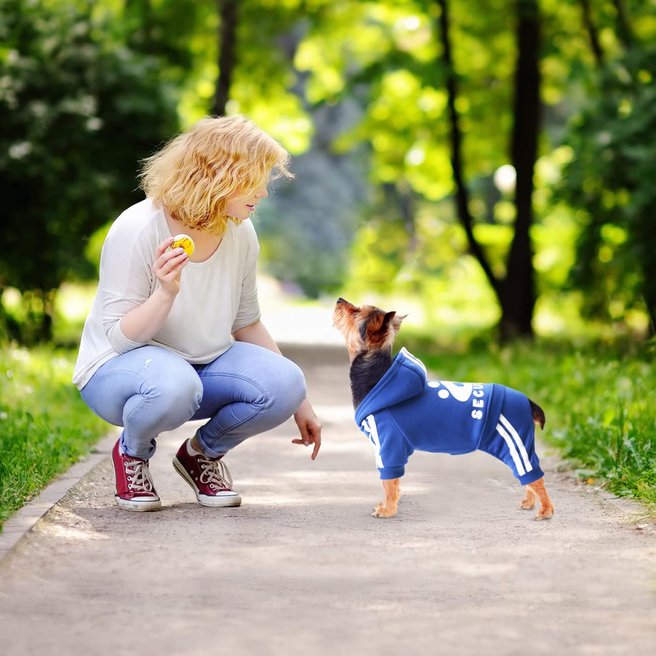 Otunrues Dog Hoodie, Dog Clothes Pullover 4 Legs Dog Jumpsuit Fleece Sweatshirt Security Patterns Dog Outfit Doggie Winter Coat Cotton Puppy Hoodied For Small Medium Large Dogs Cats Apparel(Blue, Xxs)