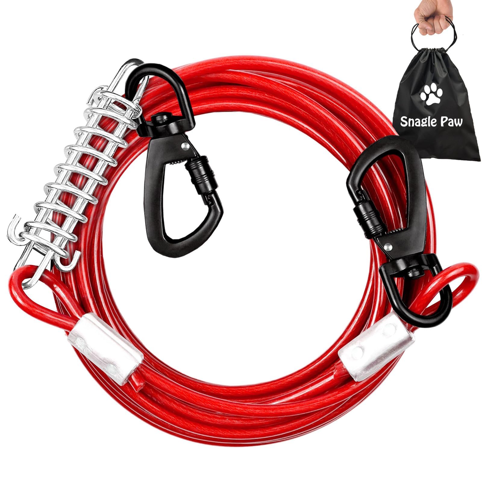 Snagle Paw Tie Out Cable For Dogs, 20Ft Dog Leads For Yard Chew Proof, Heavy Duty Dog Tie Out Cable For Large Dogs Up To 250Lbs,