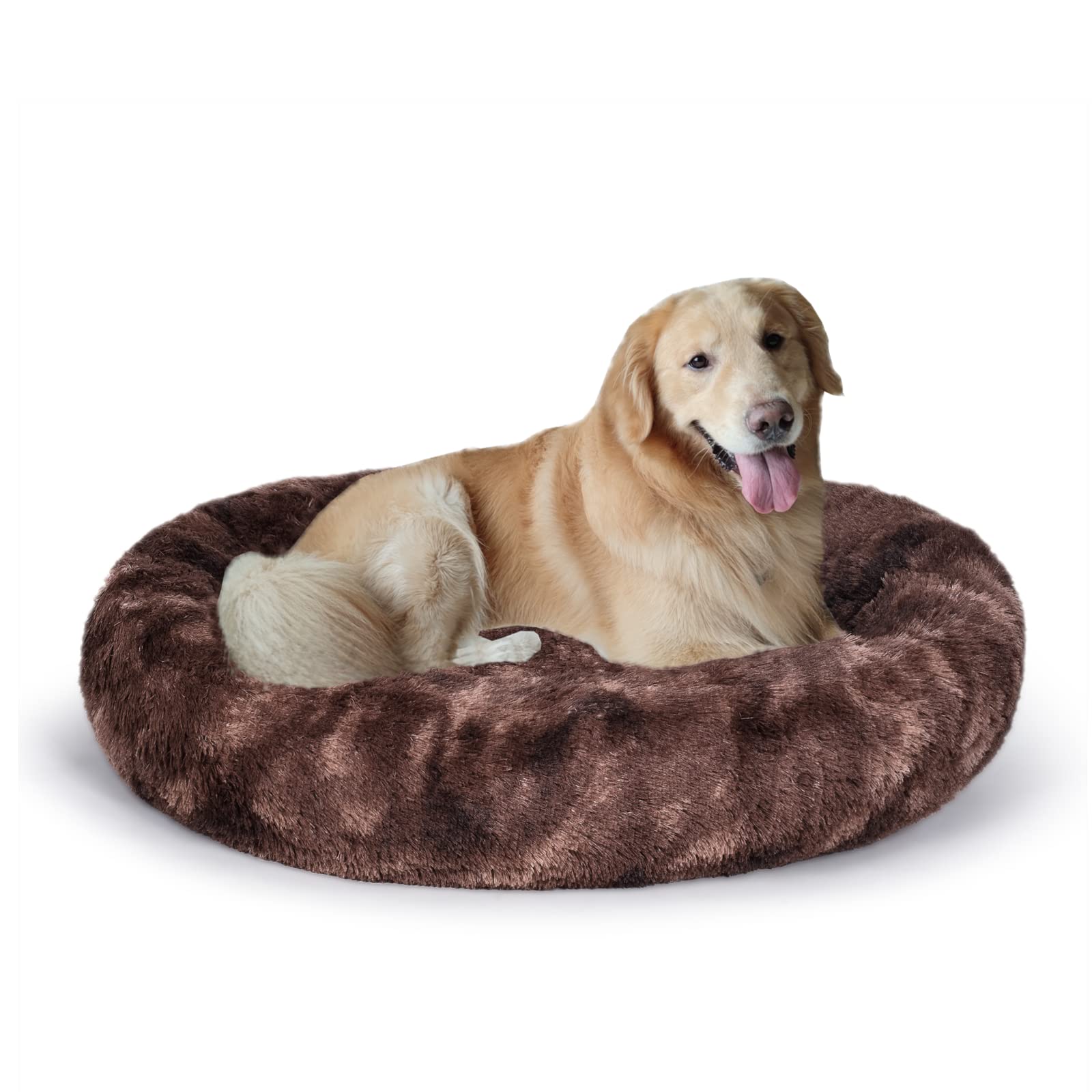 Oval Calming Donut Cuddler Dog Bed,Shag Faux Fur Cat Bed Washable Round Pillow Pet Bed(30''/36''/43'') For Small Medium Dogs (Xl