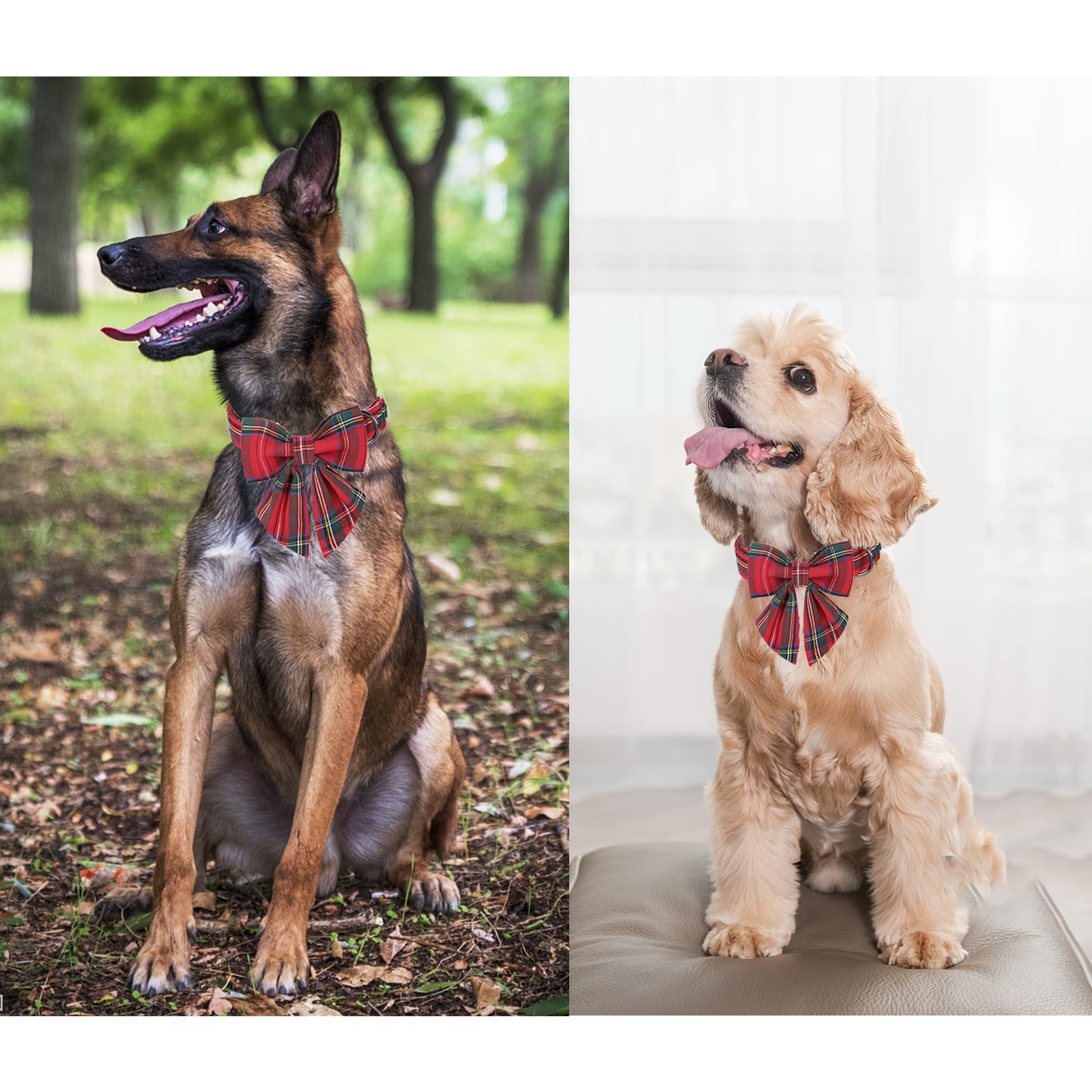 Unique Style Paws Christmas Dog Collar With Bow Tie Red Plaid Puppy Collar For Small Medium Large Dogs As Autumn Winter Gifts -Xl