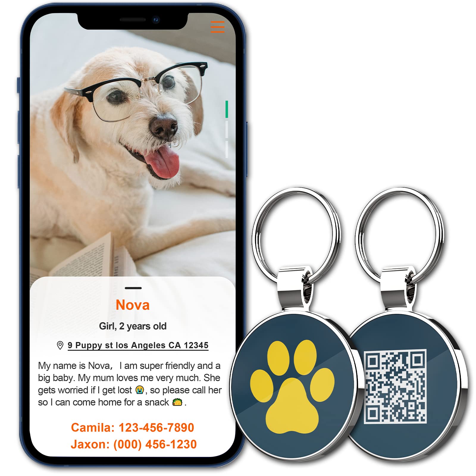 MYLUCKYTAG QR Code Pet ID Tags Dog Tags - Pet Online Profile - Scan QR Receive Instant Pet Location Alert Email