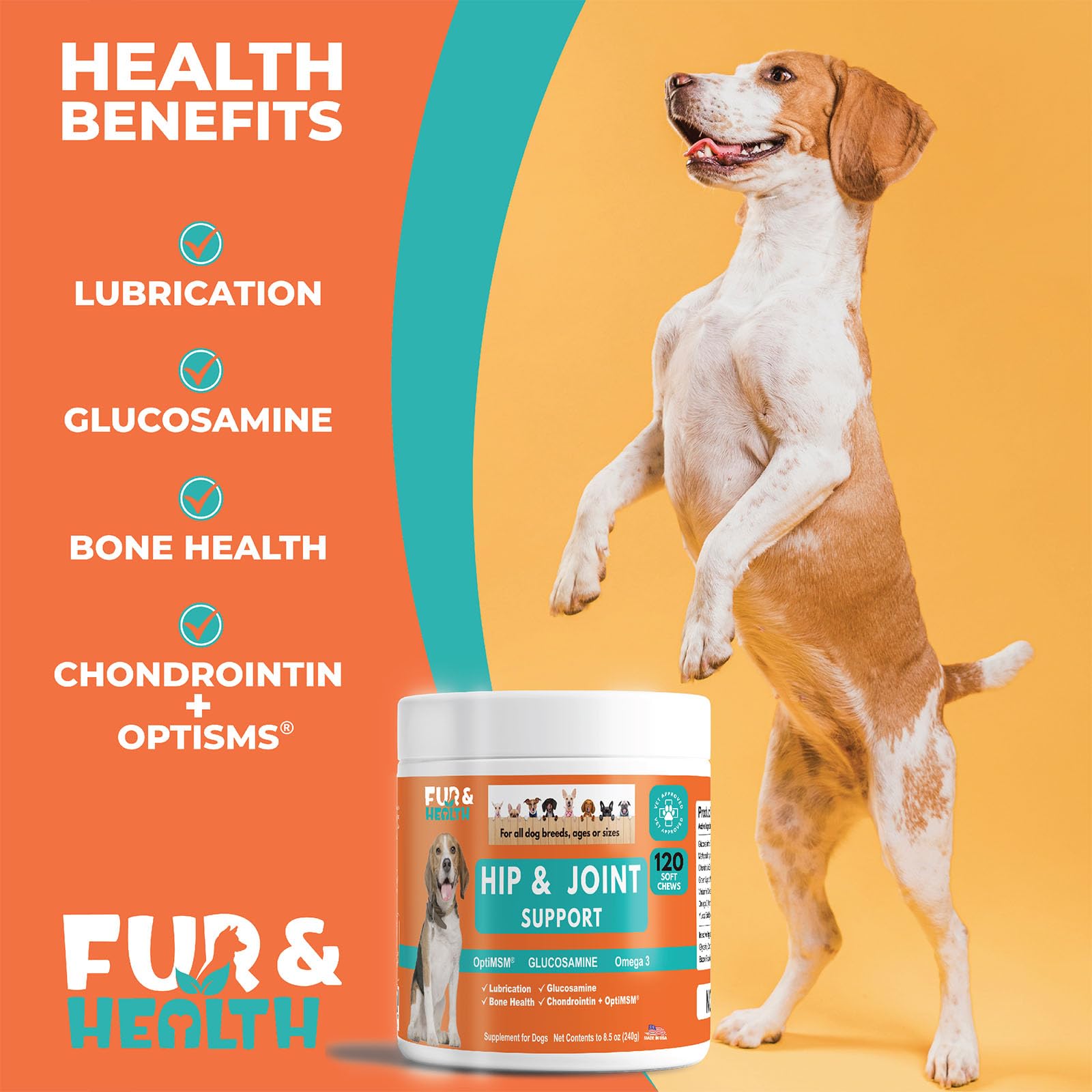 Glucosamine Chondroitin Hip & Joint Supplement for Dogs - Natural Pain Relief & Mobility Support Soft Chews - Vet-Recommended Fo