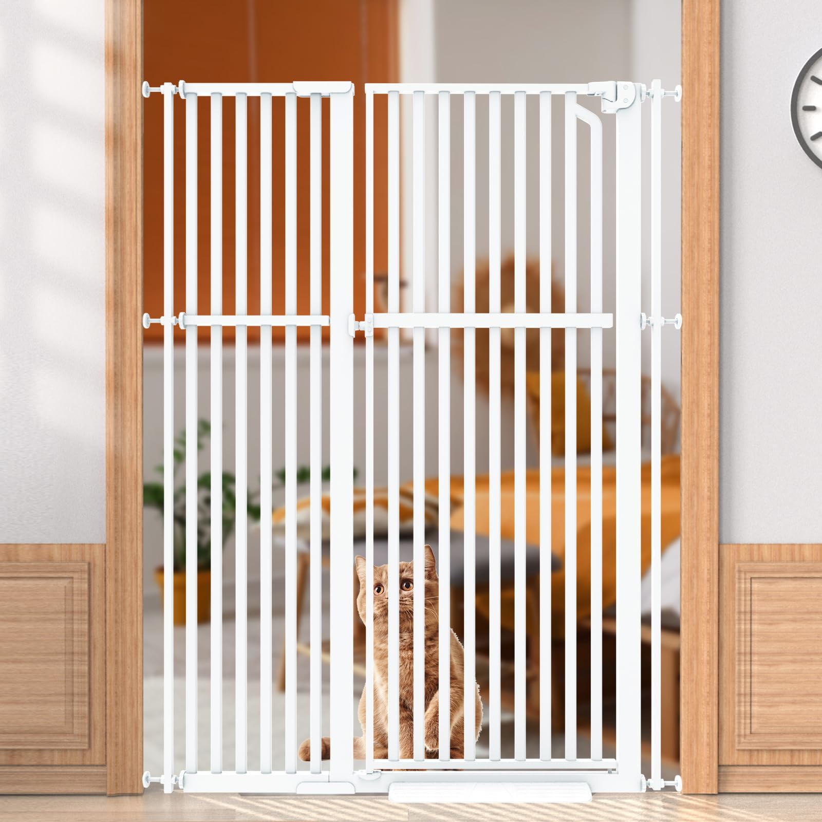 Senneny 63 Extra Tall Cat Gate Auto Close & One-Hand Open, Includes Extension Kit, No Drilling Pressure Mounted & Wall Mounted K