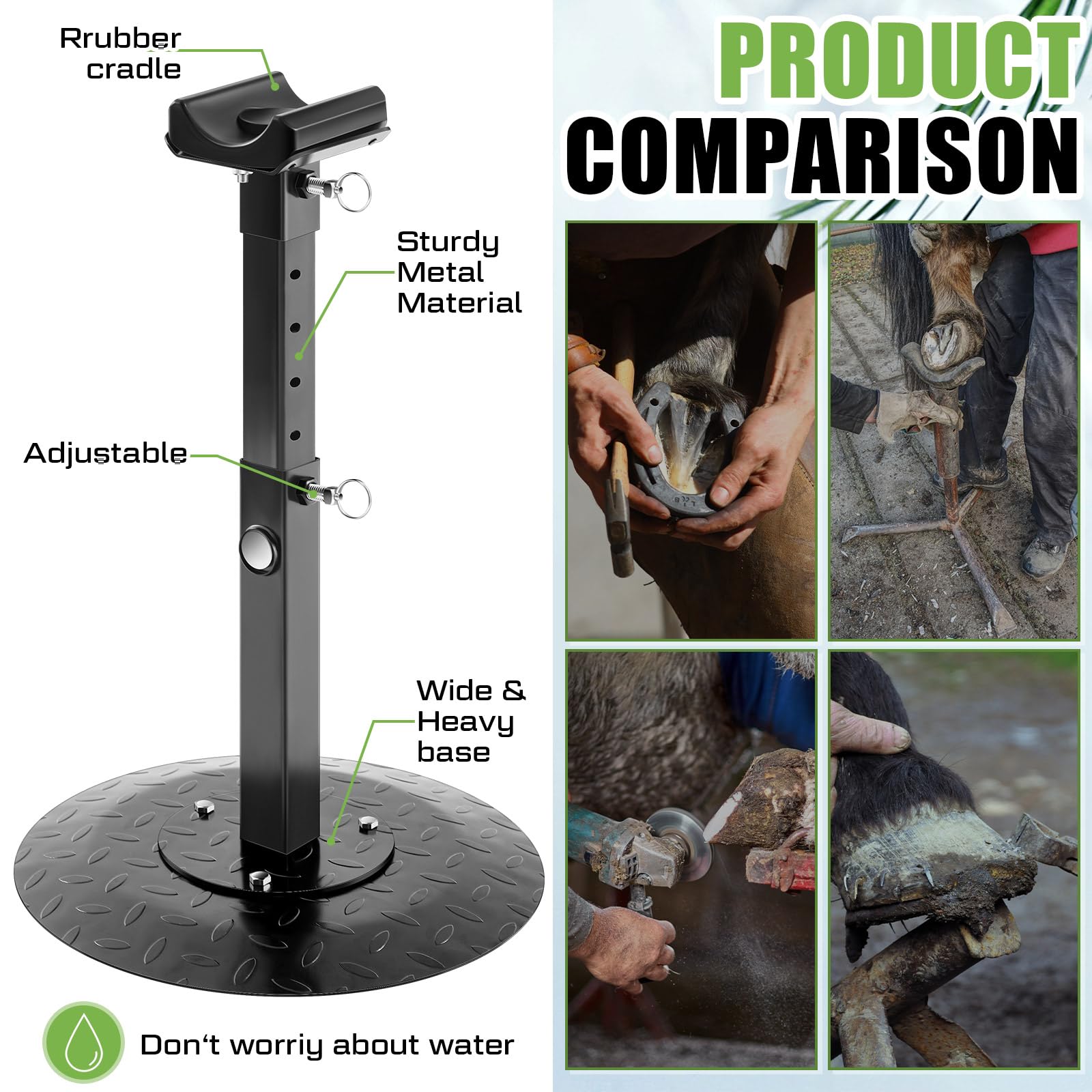 Zonon Adjustable Farrier Stand for Horses, Metal Round Base, Black, Model JAX-240702-A, Hoof Trimming Tool