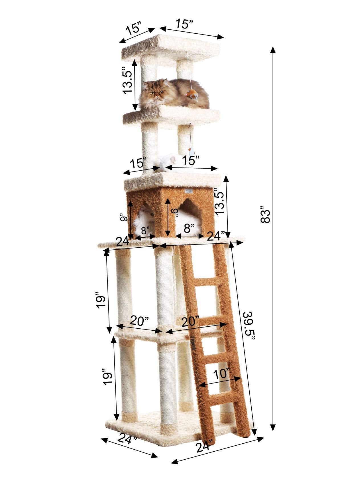 Armarkat Multi-Level Cat Tower X8303 Real Wood Cat Tree In Beige, 32'(L) X 24'(W) X 84'(H)