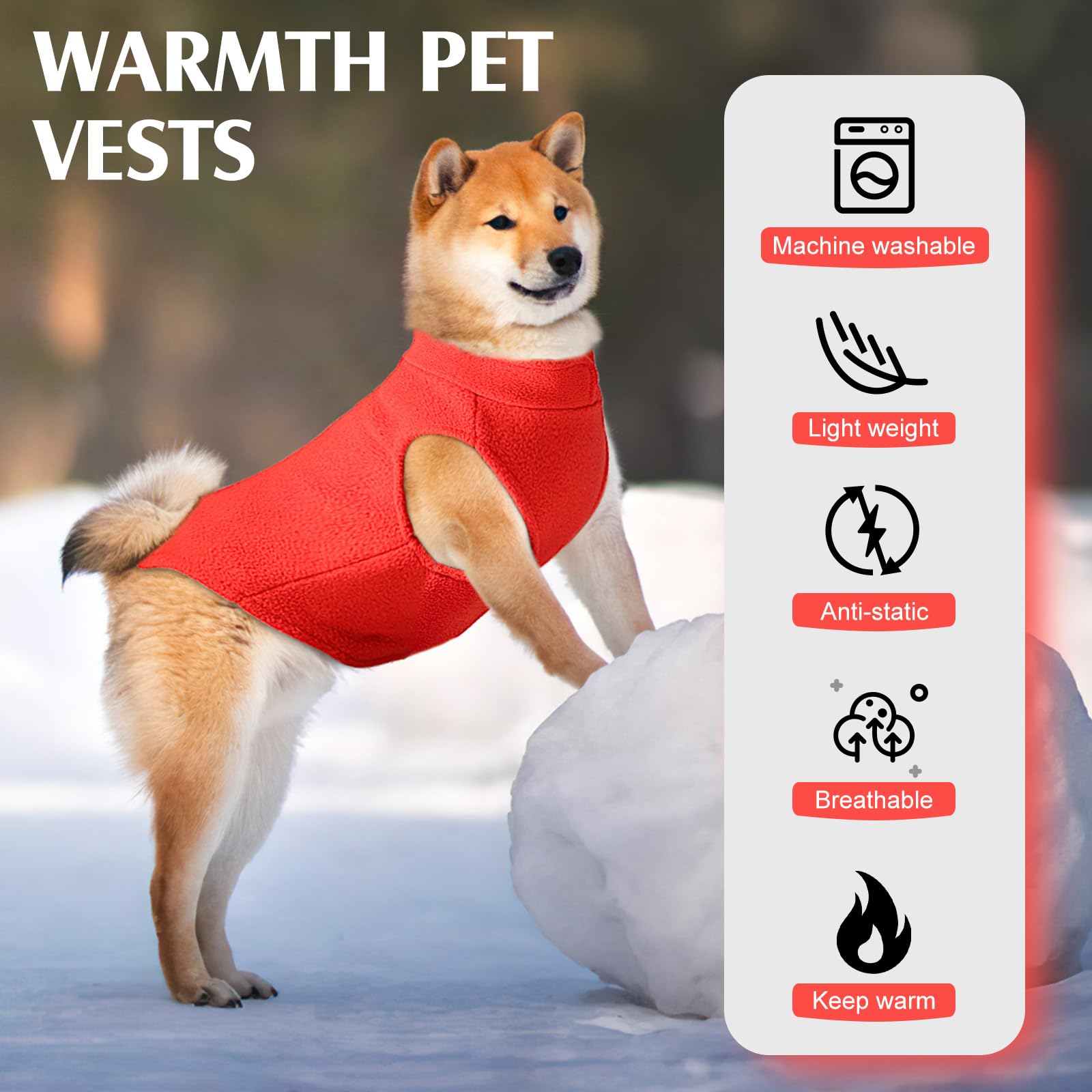 Fleece Dog Sweater Vest, Soft Warm Pullover, Winter Dog Clothes - Stretchy Fleece Vest With D-Ring Leash (Red, S)