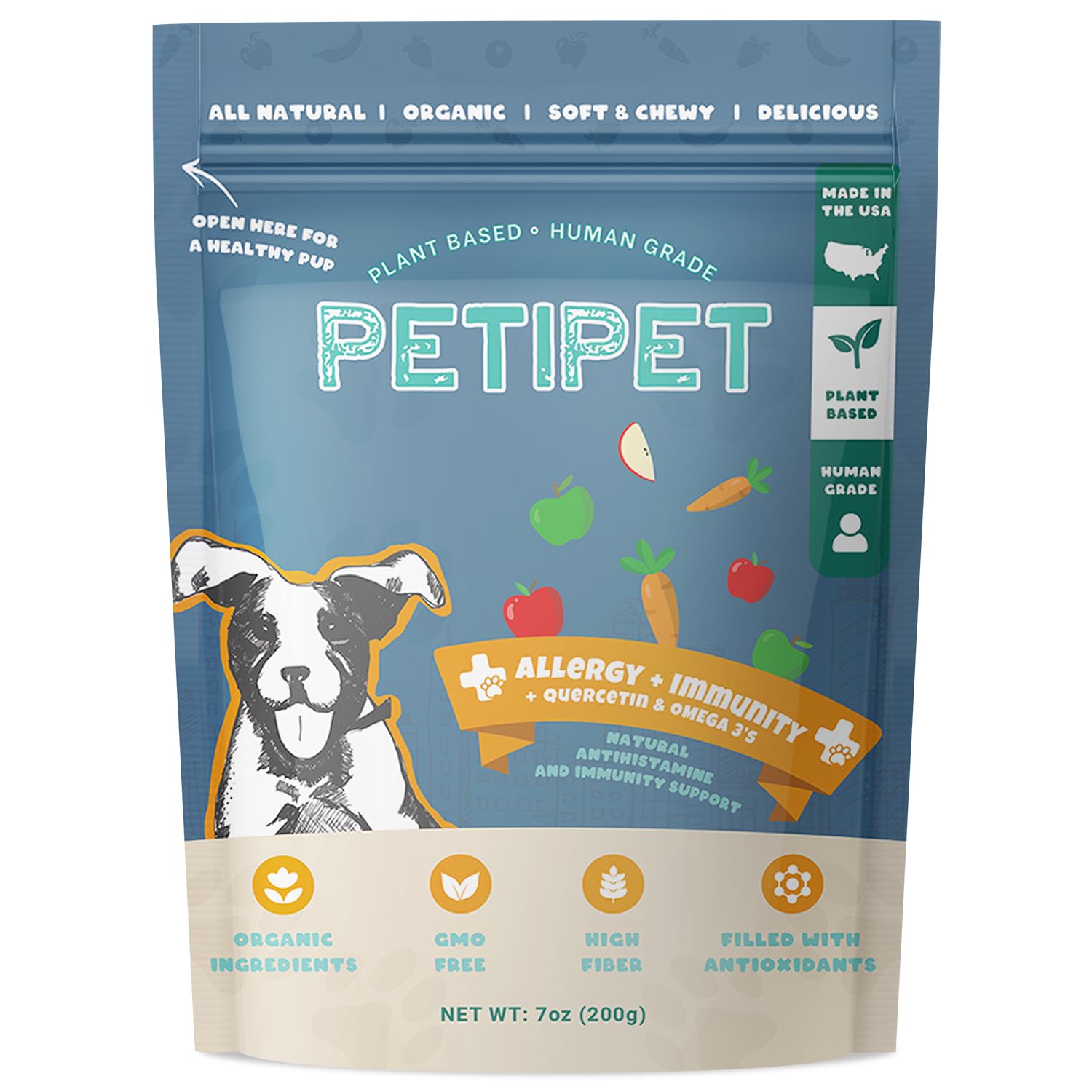 Petipet Dog Allergy Relief Soft & Chewy Chews - Quercetin + Omega 3 - Natural Antihistamine for Itching, Paw Licking, Seasonal a
