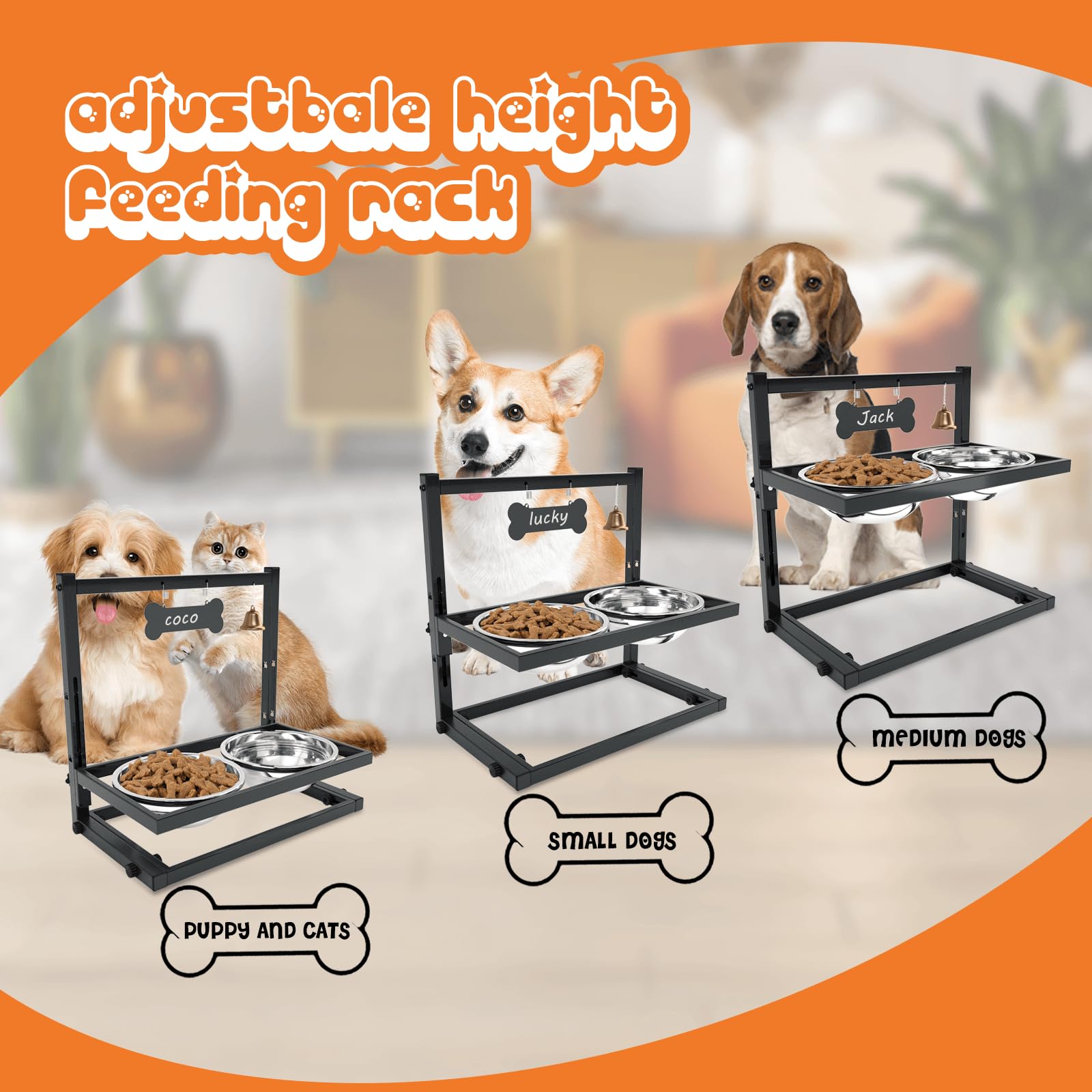 SHAINFUN Elevated Dog Bowls for Medium Dogs and Cats - Raised Cat or Dog Bowl Stand with Adjustable Height and Two Stainless Ste