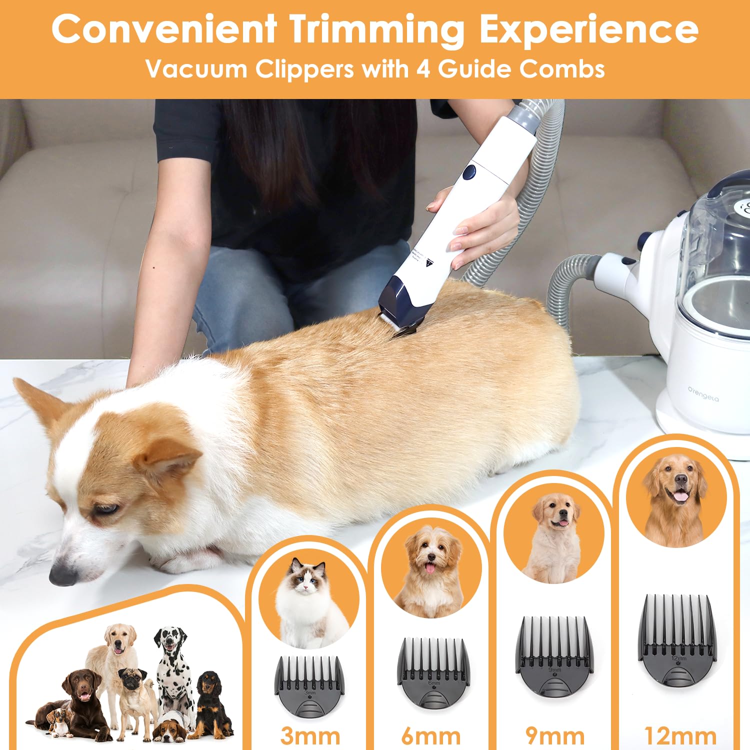 O'Rengela Dog Vacuum For Shedding Grooming Trimming - P10 Pet Hair Grooming Vacuum With Clippers Grooming Tools, Suction 99% Pet