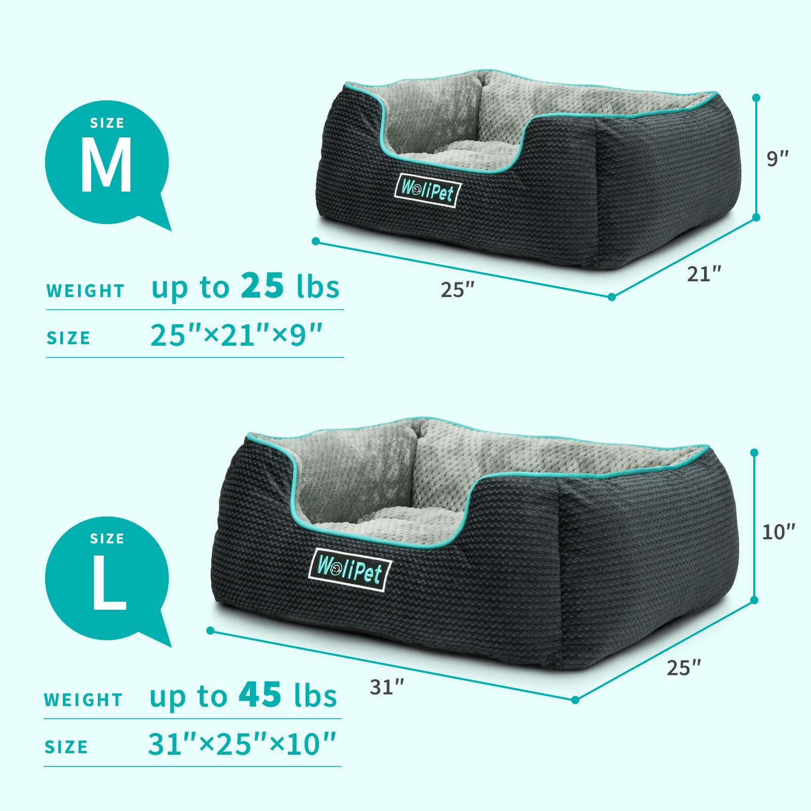 Wolipet Rectangular Dog Bed Pet Sofa Bed For Medium-Sized Dogs Machine Washable Pet Bed Anti-Slip Bottom(31''X25''X10'', L, Grey