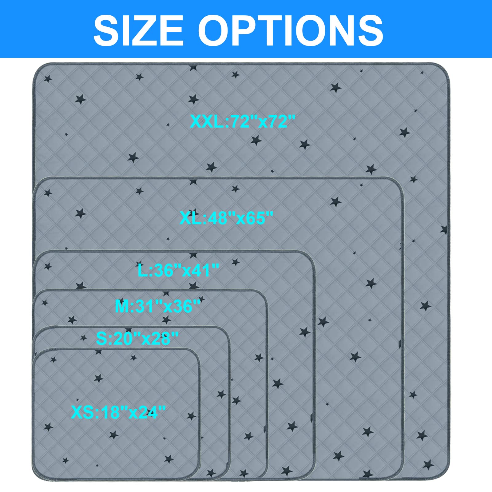 Rioussi Washable Pee Pads For Dogs, Reusable, Absorbent, Leakproof, Non Slip Pet Puppy Pads For Potty Training. Gray Stars, 20X28 Inch(2Pack)