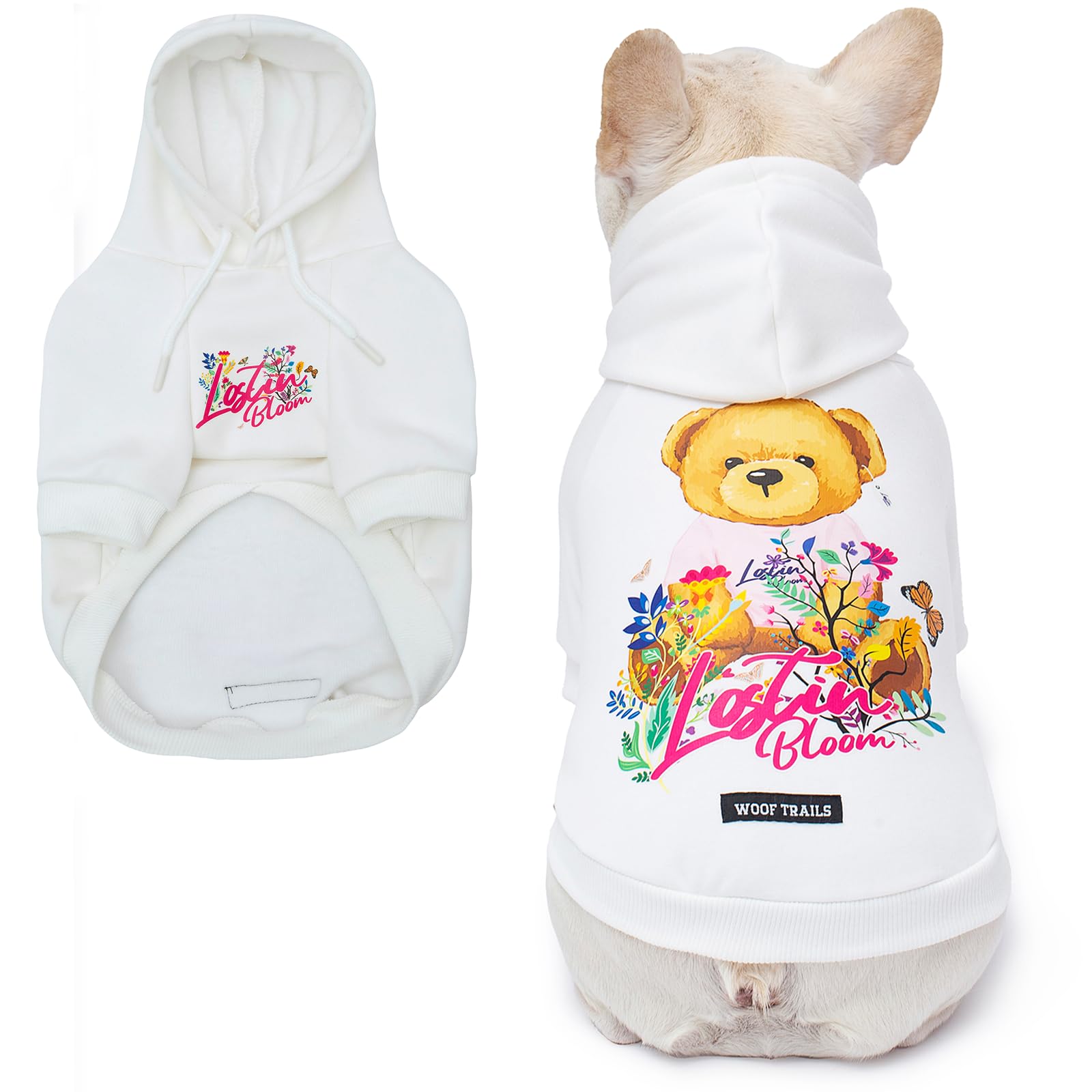 Blooming Teddy Dog Hoodie Dog Clothes Extra Warm Fleece Lining Stretchy Fit for Small Dogs ((White, Small))