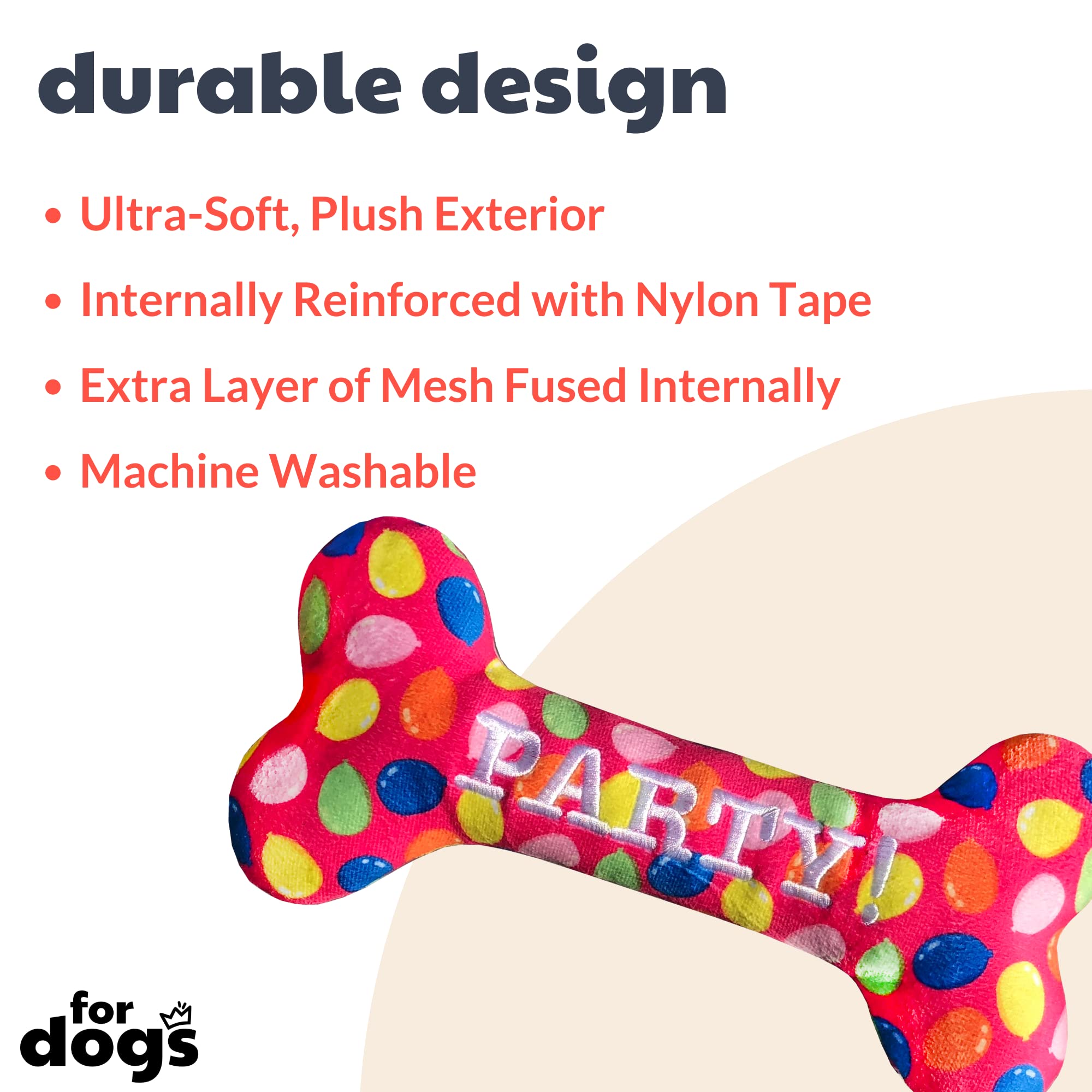 Huxley & Kent For Dogs | Party Time Pink Bone (Small) | Birthday Power Plush Dog Toy With Squeaker