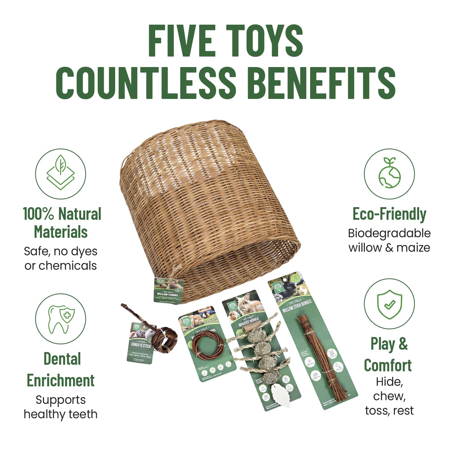 Small Pet Select - Tiny Paws Willow Play Pack, Natural Toys and Chews for Rabbits, Guinea Pigs, and Other Small Animals