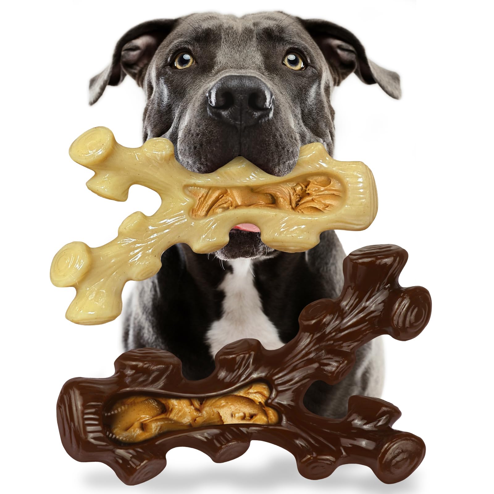Sihrmiu 2 Pack Dog Chew Toys For Aggressive Chewers,Boredom And Stimulating Best Dog Toys For Medium/Large Breed,Tough Almost Indestructible Dog Bones For Teeth Cleaning And Training