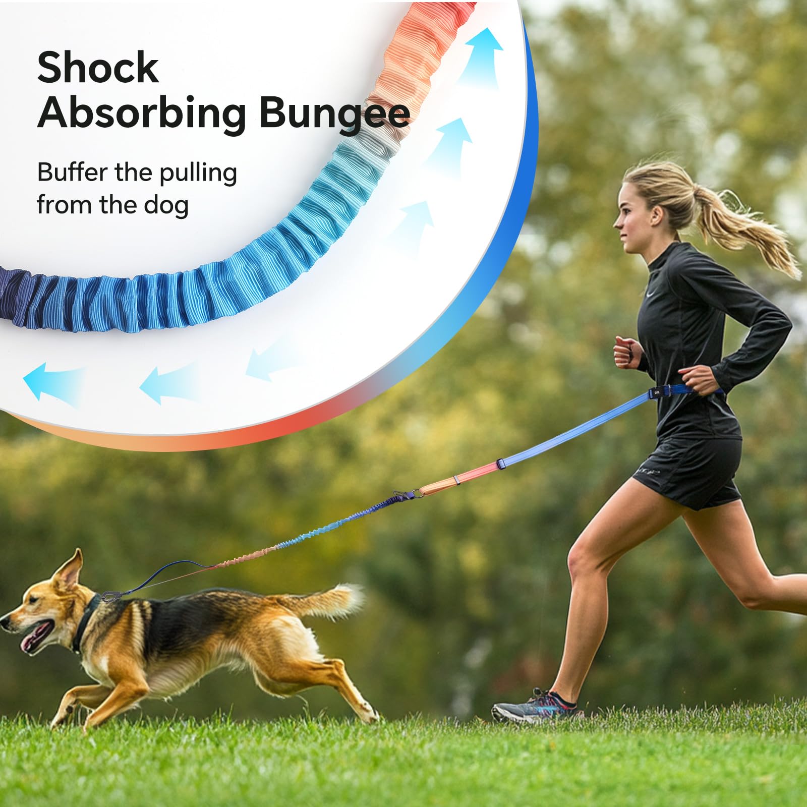 Qqpets Hands Free Dog Leash, Adjustable Waist Leash For Dog Walking, Versatile Crossbody Bungee Dog Running Leash With Car Seat