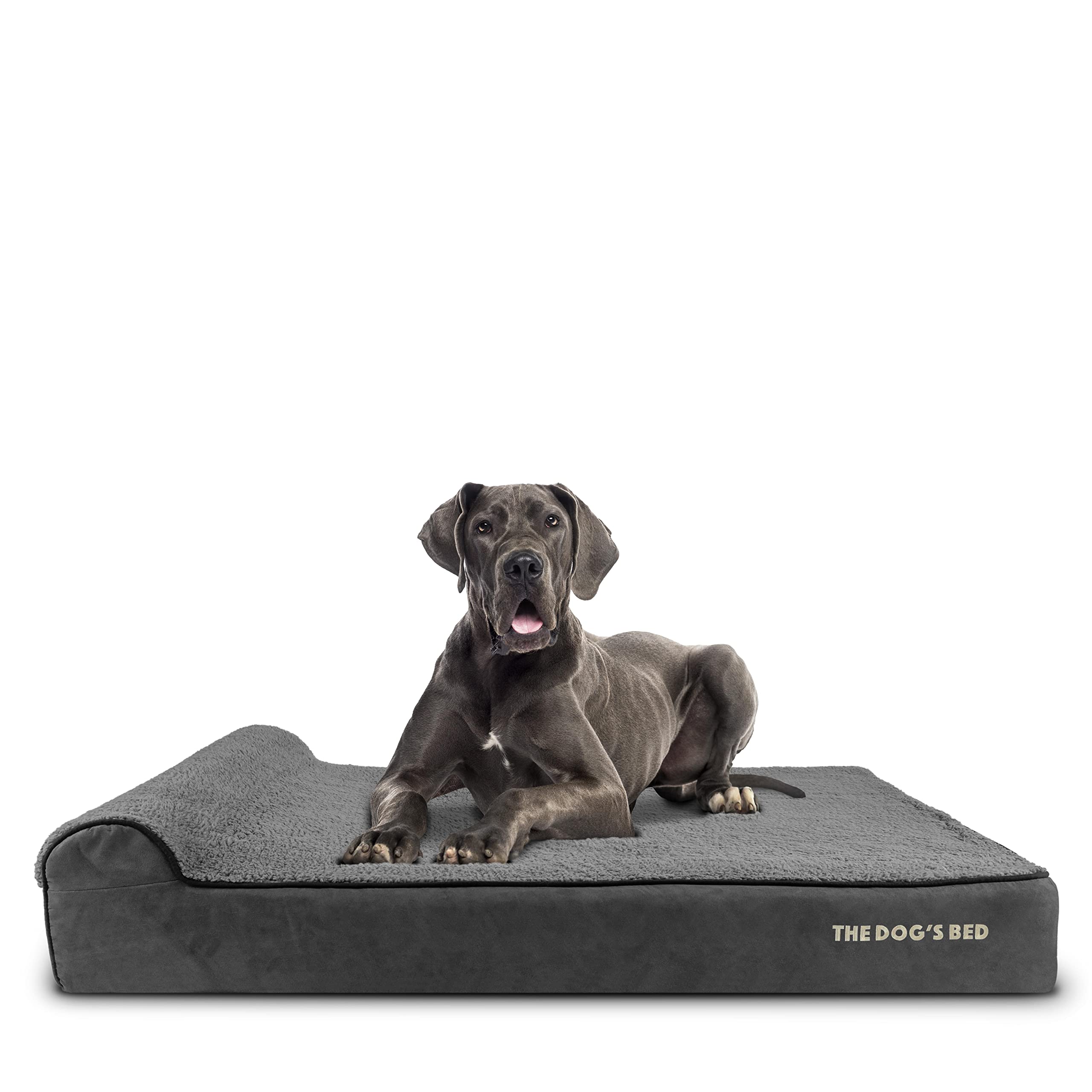 The Dog's Balls Orthopedic Dog Bed XXL Grey Plush, Memory Foam, Pain Relief, Waterproof Washable Cover
