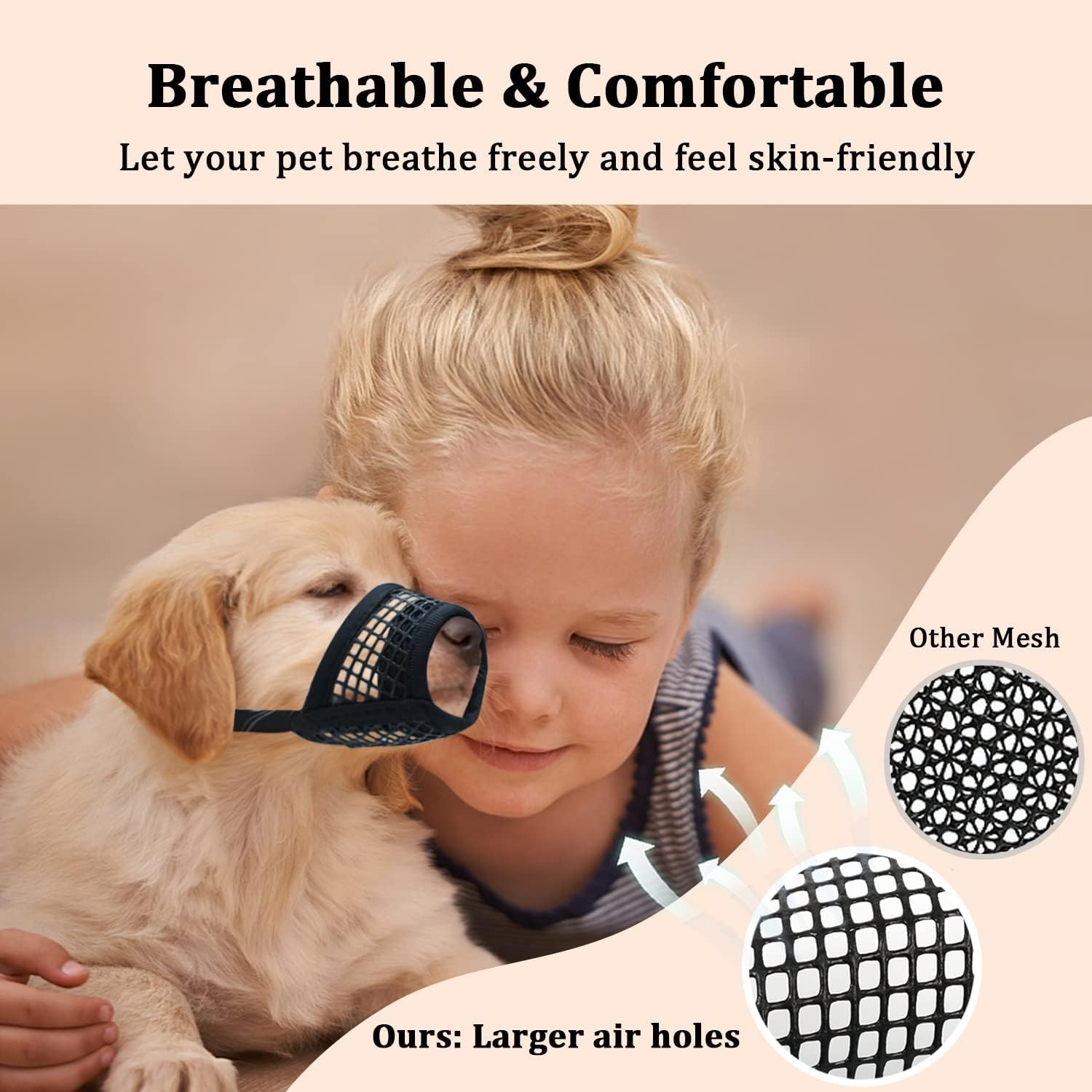 Mayerzon Dog Muzzle, Soft Mesh Muzzles For Small Medium Large Dogs Chihuahua Poodle Husky Labrador Retriever, Breathable Dog Mouth Guard For Biting Chewing Grooming, Allow Panting Drinking(Xs, Black)