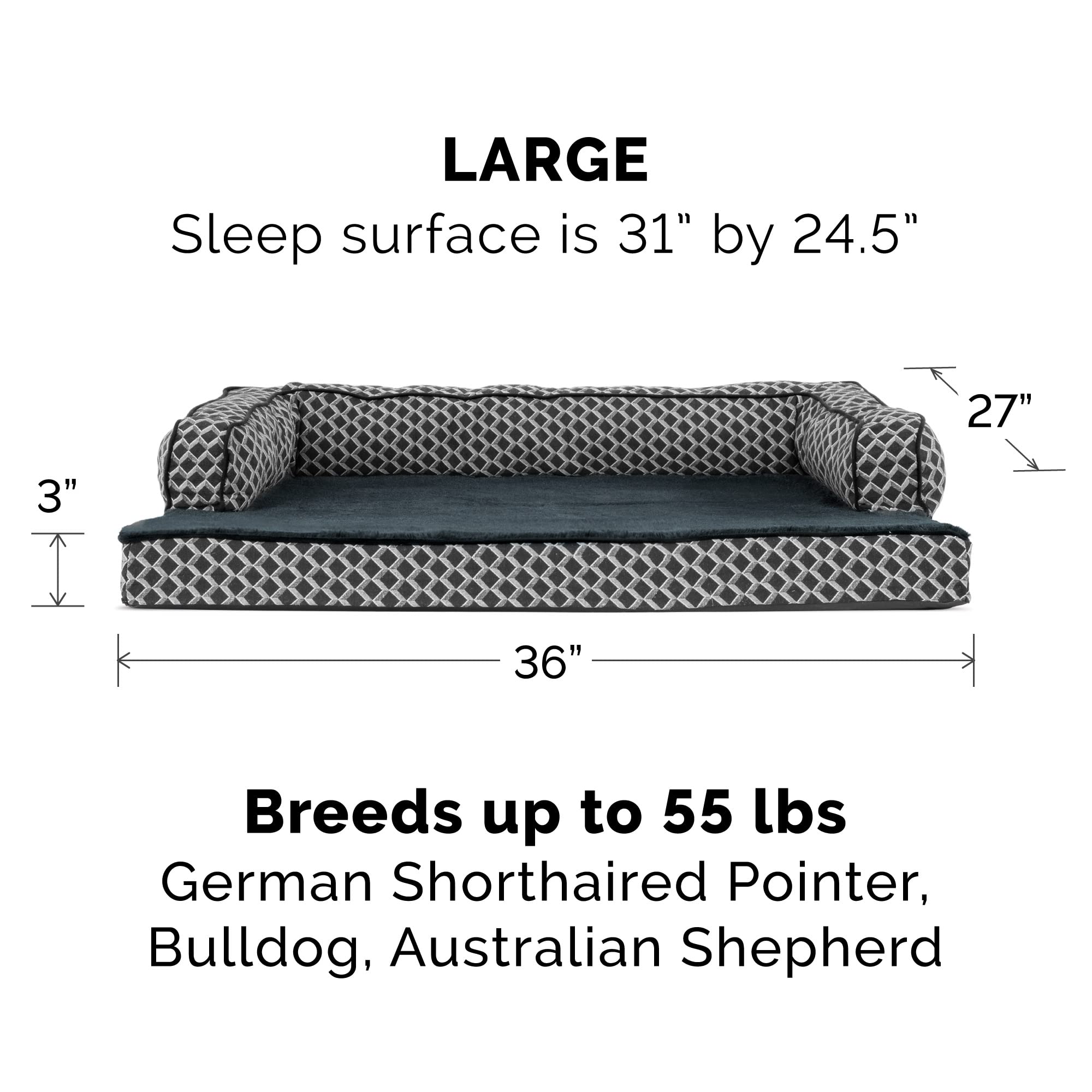 Furhaven Replacement Dog Bed Cover Comfy Couch Plush & D  Cor Sofa-Style, Machine Washable - Diamond Gray, Large