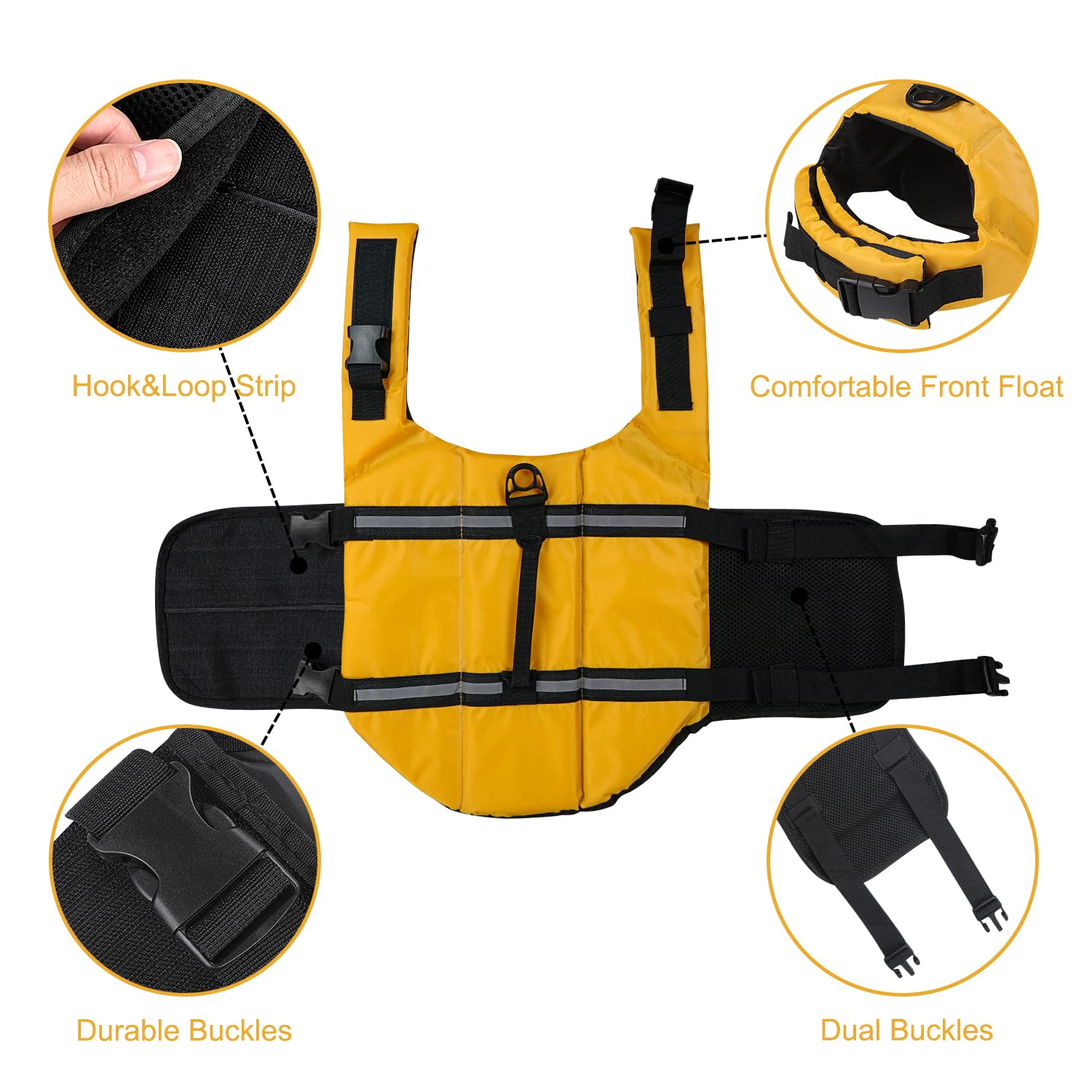 Haocoo Dog Life Jacket Vest Saver Safety Swimsuit Preserver With Reflective Stripes/Adjustable Belt Dogs?Yellow,M