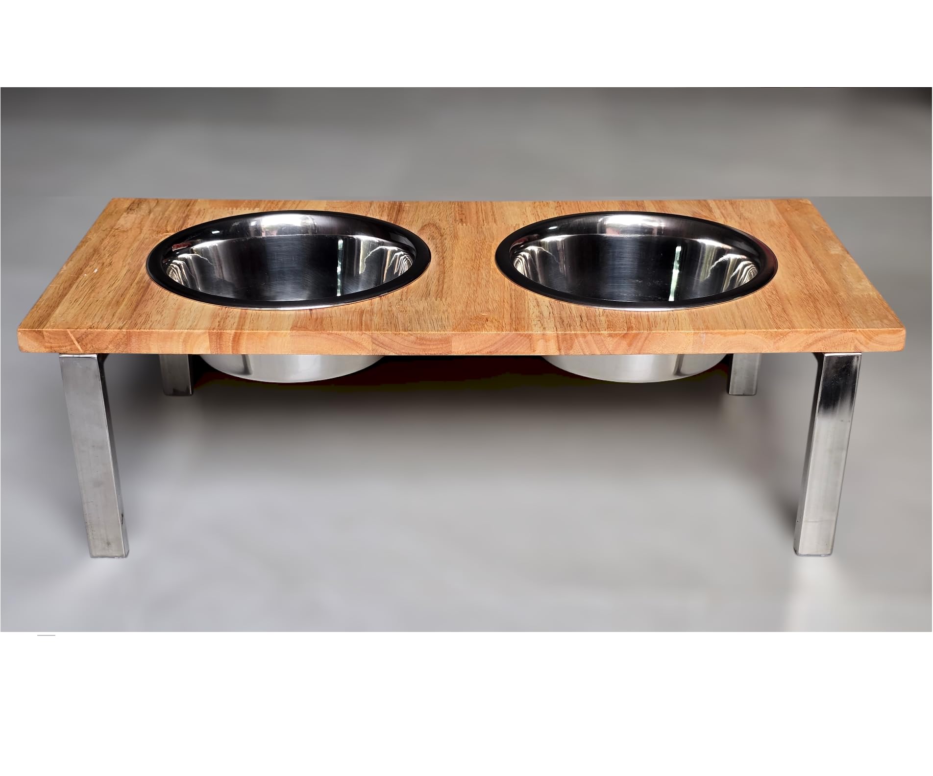 Dog Food Bowl Stainless Steel Stand With Wood Base Dog Feeding Bowl With Stand 1700 Ml Each