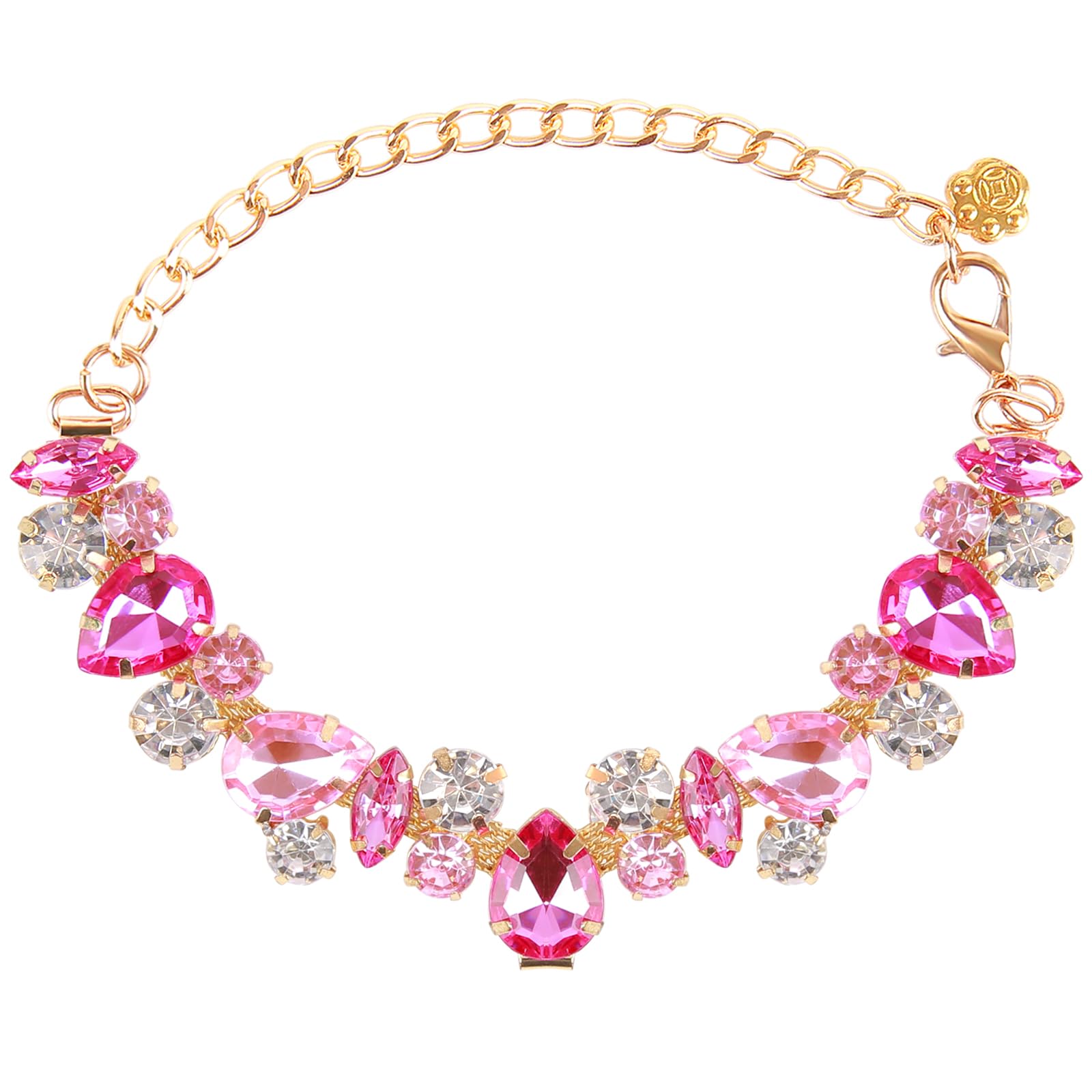 Howwfaly Dog Collar And Cat Collar Gold Chain Necklace Stainless Steel Adjustable Pink Diamonds Collar With Cute Pet Paw For Sma