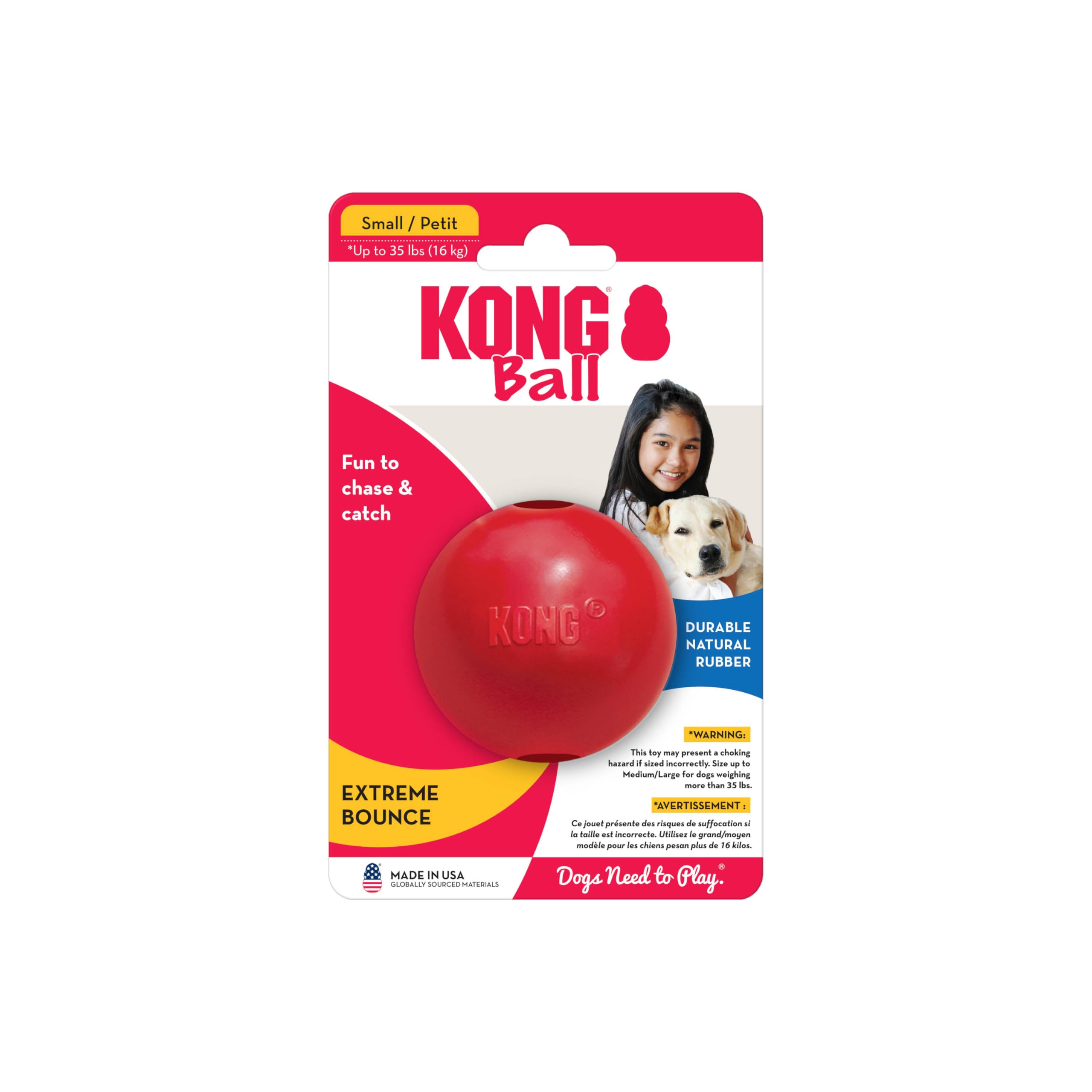 Kong Ball With Hole - Durable Dog Fetch Toy For Training, Interactive Playtime & More - Classic Kong Natural Rubber Ball - Red - For Small Dogs