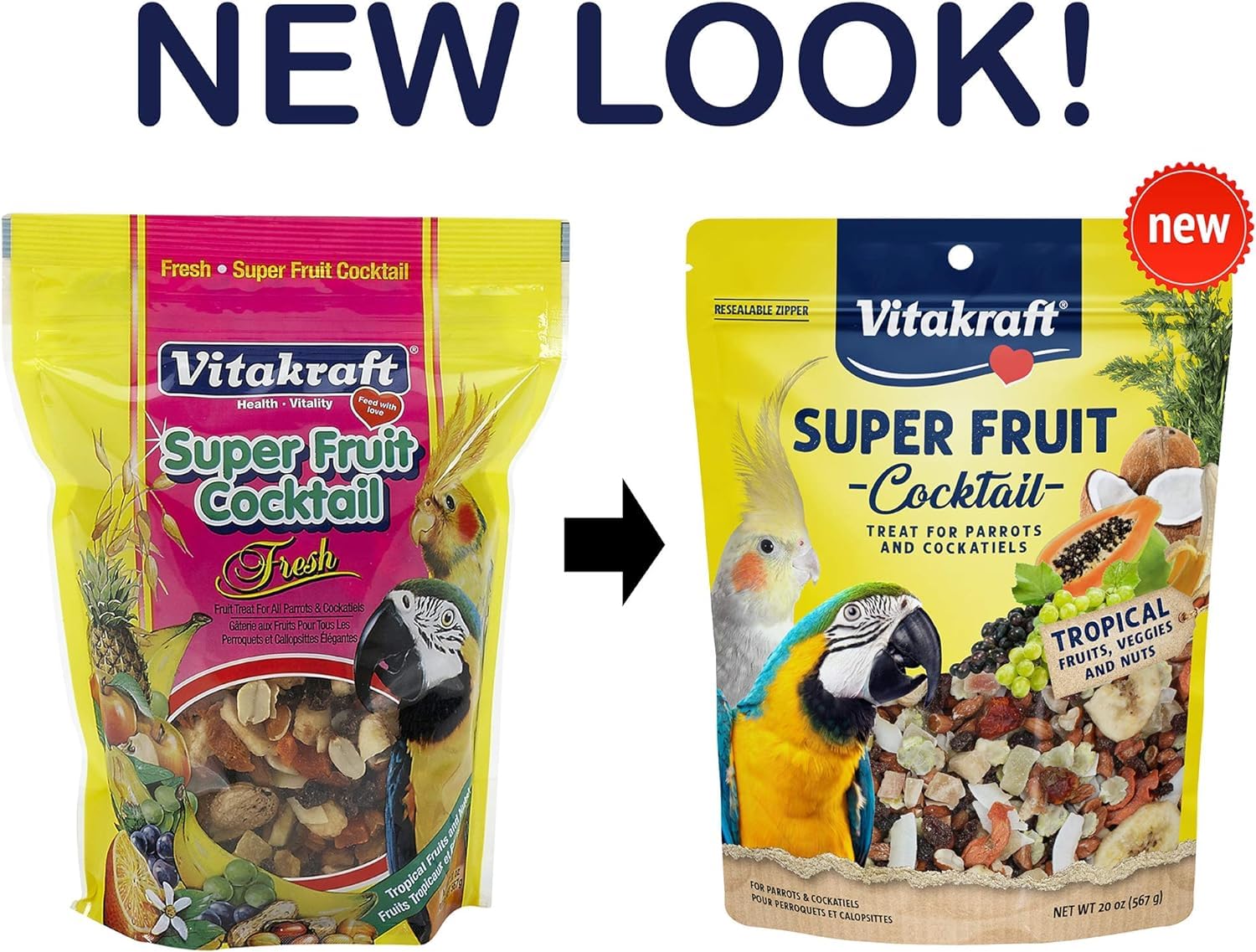 Vitakraft Fresh Super Fruit Cocktail - Tropical Parrot Fruit Blend - Parrot and Parakeet Treats Browns 1.25 Pound (Pack of 2)