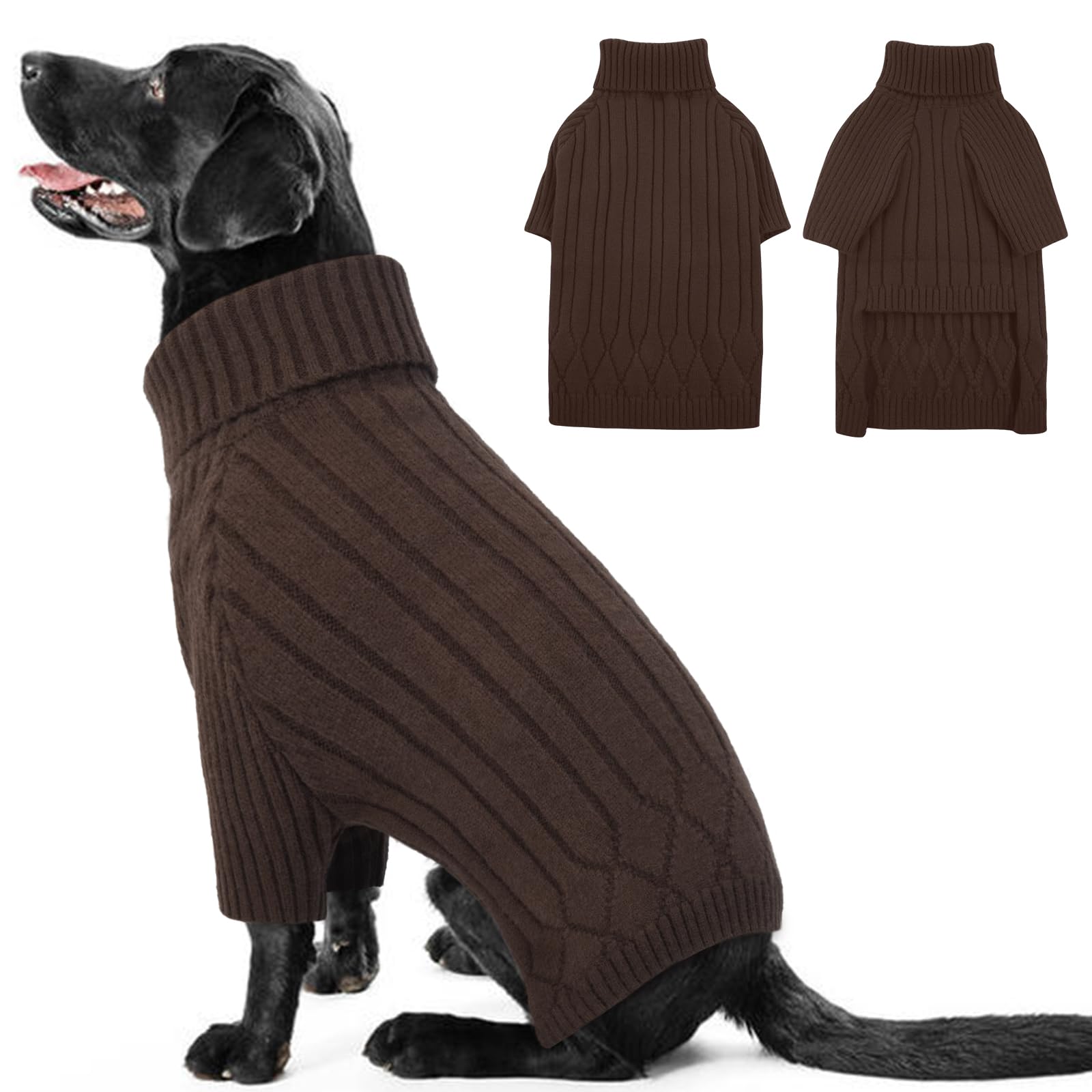 OUOBOB XXXL Dog Sweater for Giant Breed, Warm Winter Fall Dog Sweaters for Dog Girls Boys, Turtleneck Dog Knitwear, Doggie Chris