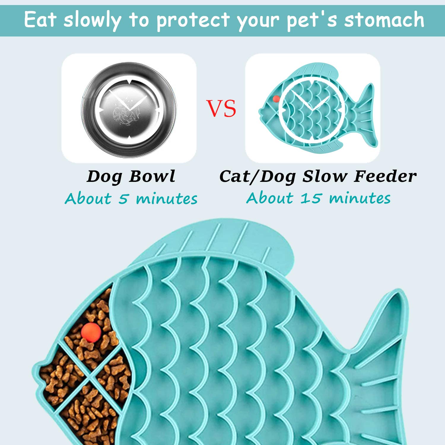 DLDER Cat Lick Treat Mat, 2 Pack Fish-Shaped Puzzle Feeder for Cats & Dogs, Anxiety Relief, Fun Alternative to Slow Feeder (Blue