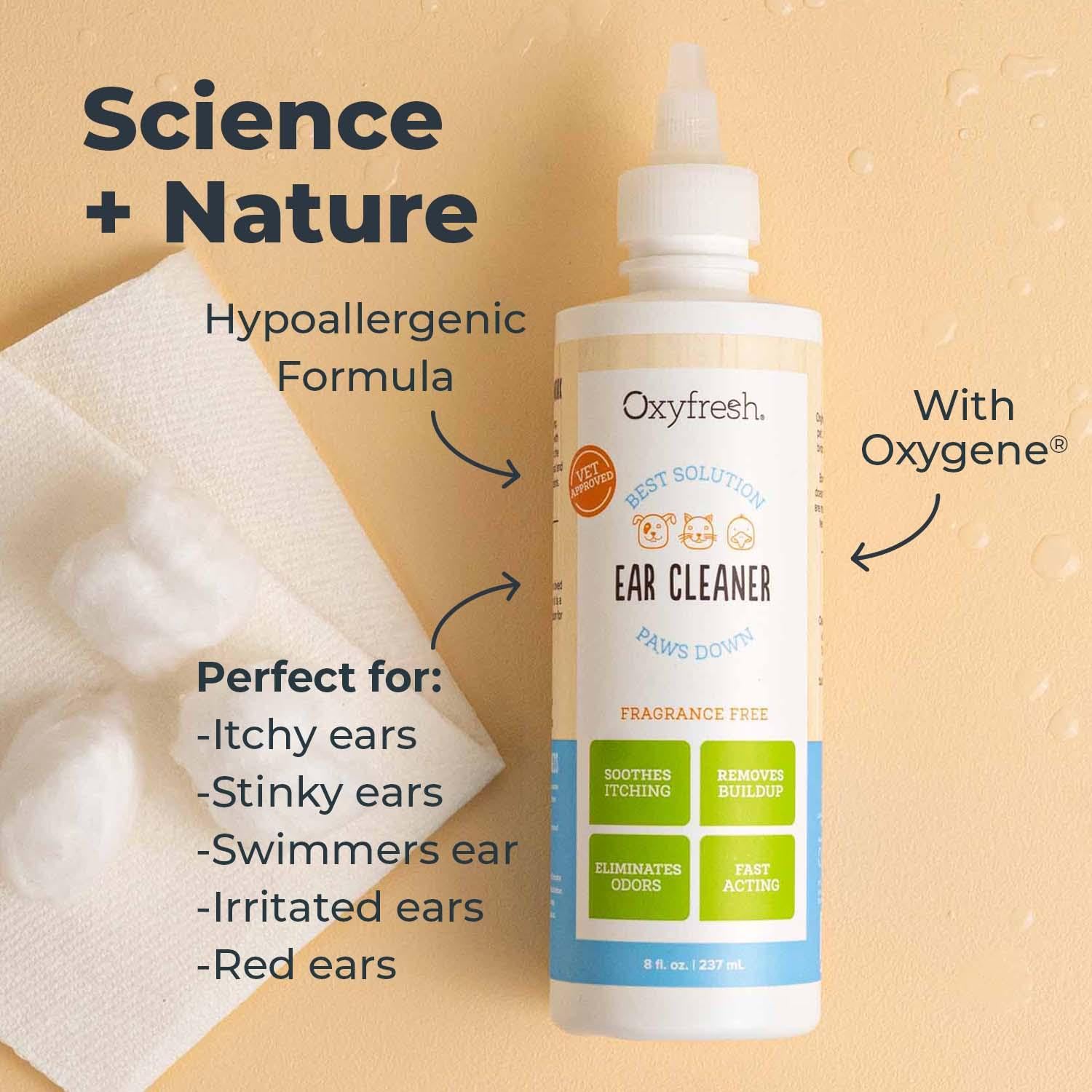 Oxyfresh Advanced Pet Ear Cleaner - Best Dog Ear Cleaner Solution - Helps With Yeast, Wax, Dirt & Itchy Ear Canal - Cleaning, Soothing, & Sting-Free Dog Ear Wash & Cat Ear Cleaner 8Oz