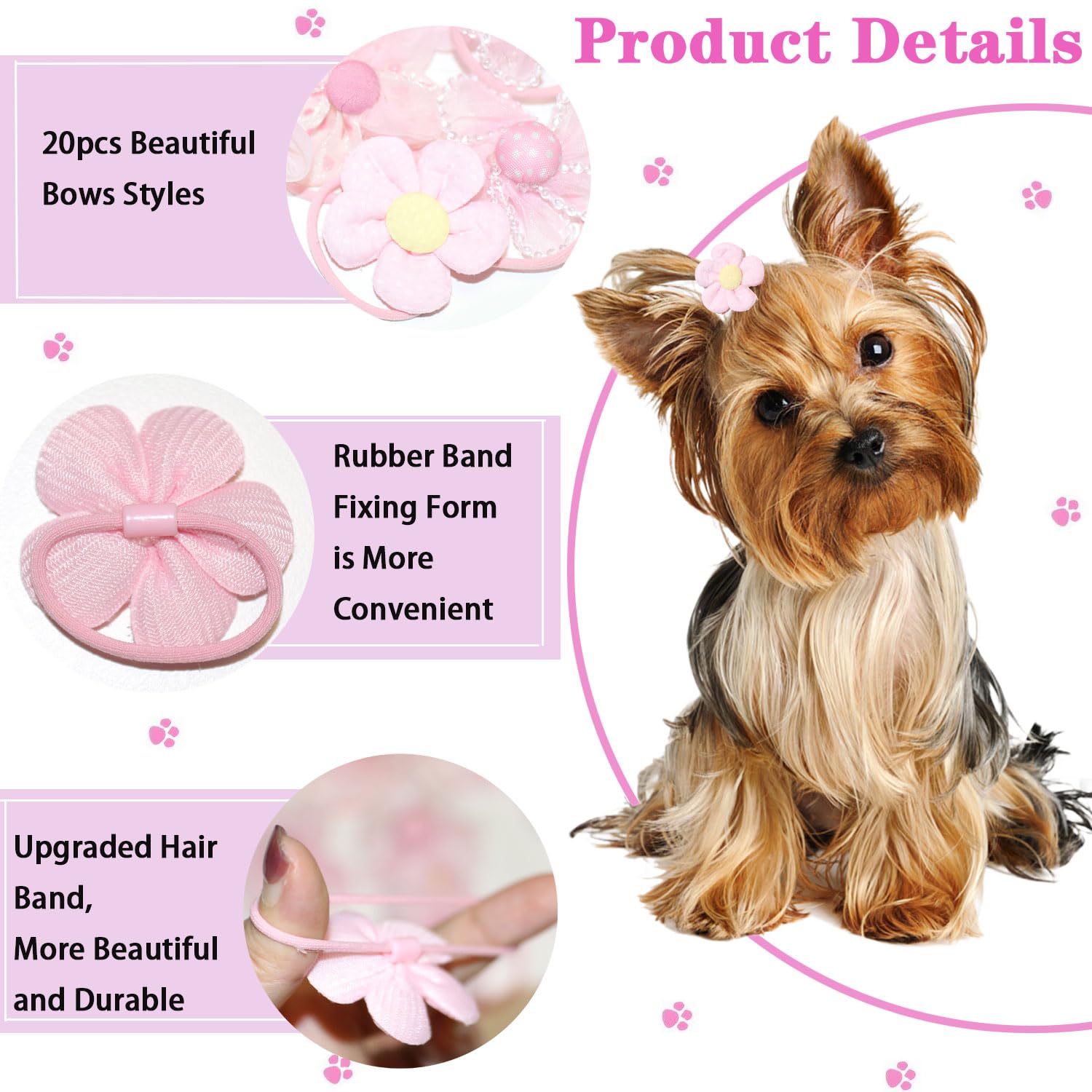 Zaabaazina 20Pcs Dog Hair Bow Bowknot, Dog Bows Cute, Puppy Hair Bows Mix Styles Pet Grooming Rubber Bands Dogs Hair Accessories