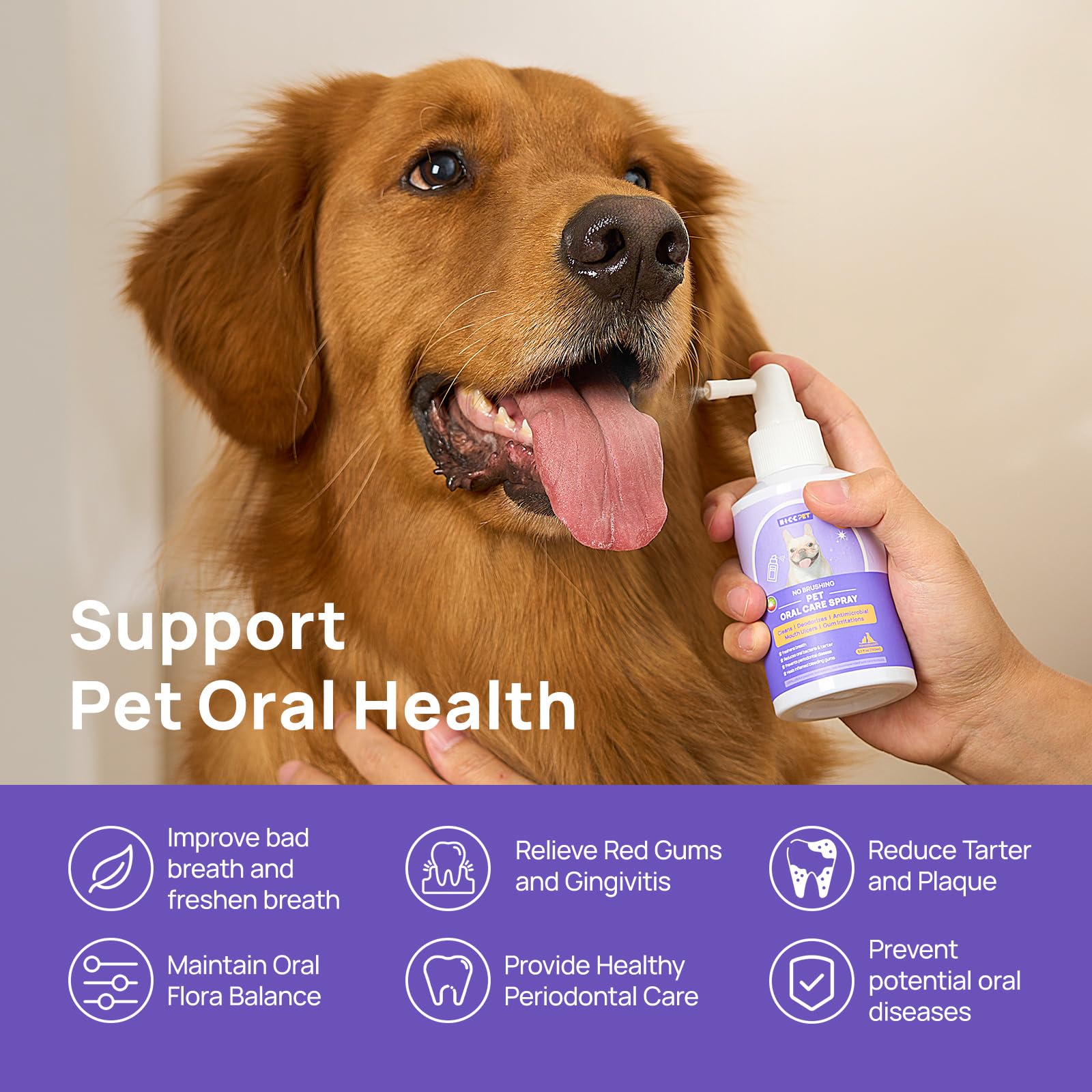 HICC PET Oral Care Spray for Dogs and Cats, Pet Breath Dental Care Spray, Dog Gingivitis Treatment, Fight Bad Breath Caused by P