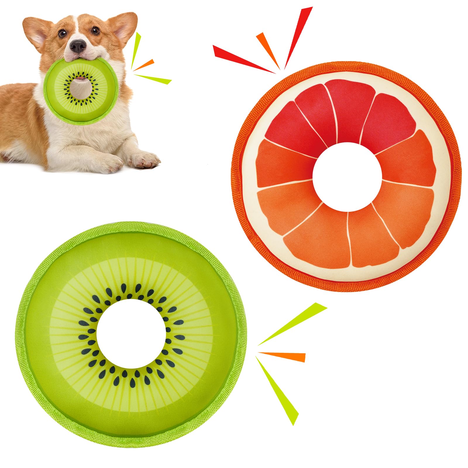 Lepawit Squeaky Dog Toys, Floating Dog Toys For Indoor Or Outward Play, Swim Ring Design Kiwifruit And Grapefruit Interactive Gi