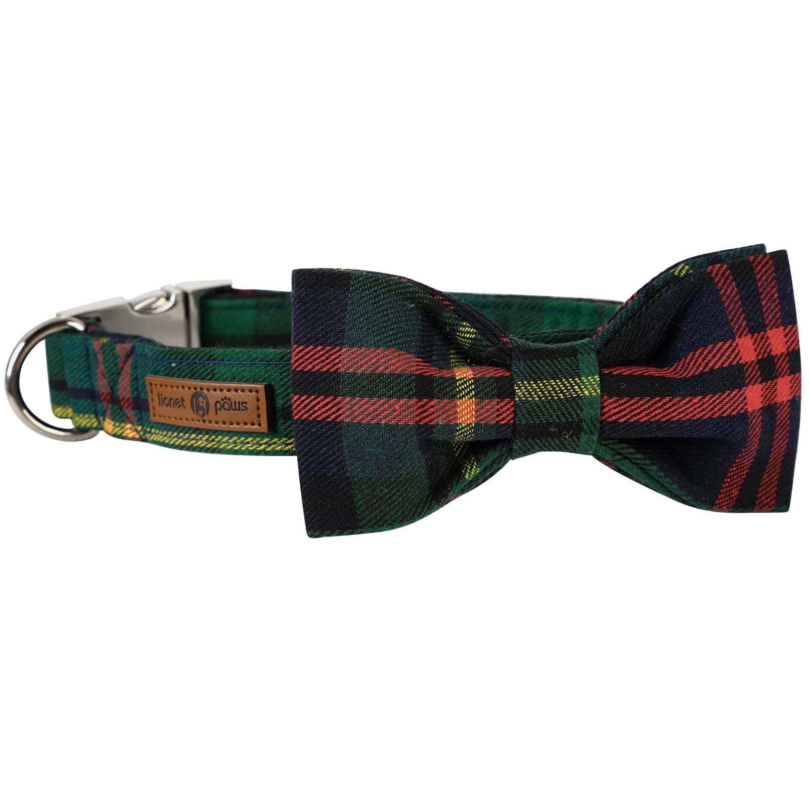 Lionet Paws Christmas Dog Collar With Bowtie Durable Adjustable Handmade Comfortable Bowtie Dog Collar Green With Metal Buckle For Small Dogs,Girl Boy,Party,Festival,Holiday Style,Neck 10-16In