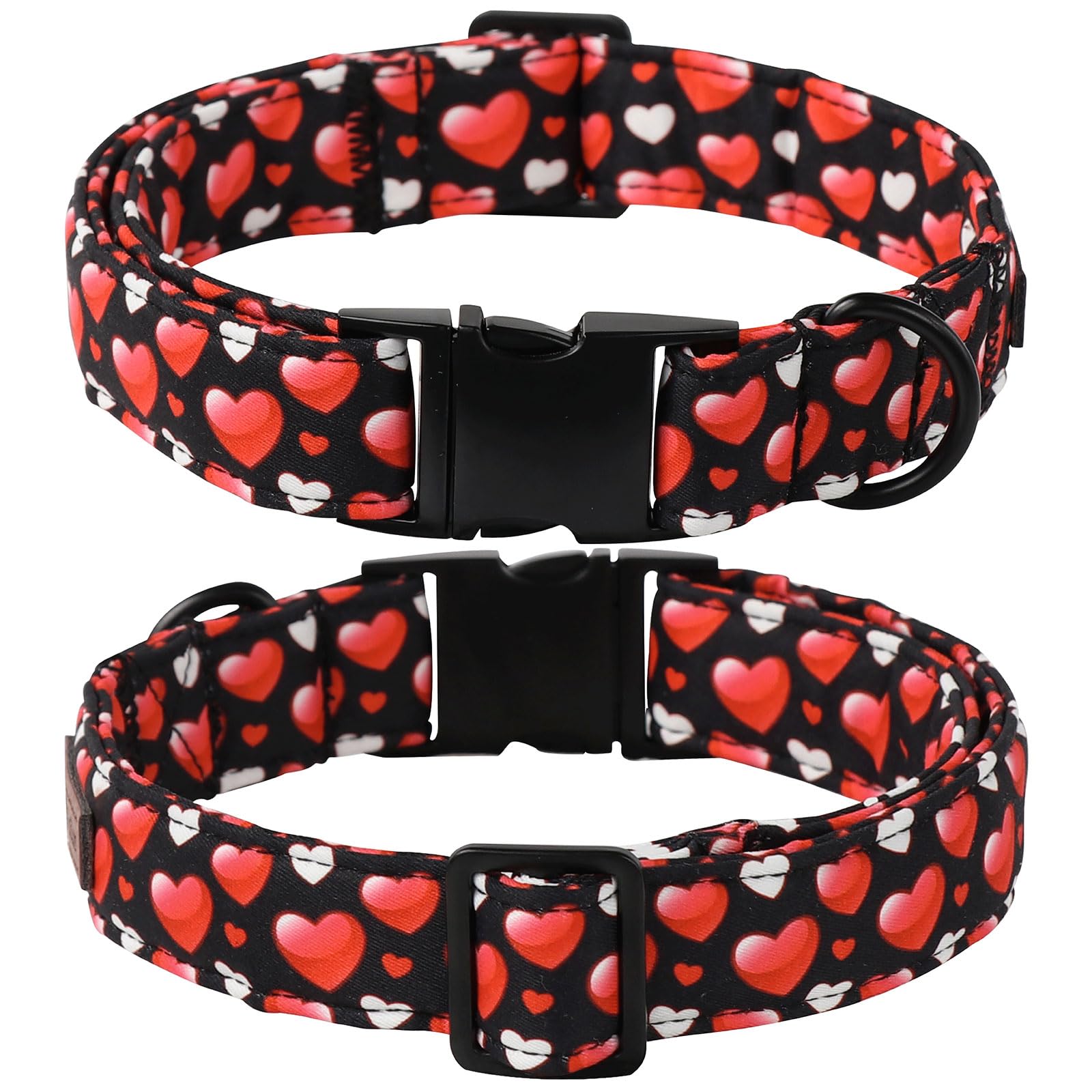 Lionet Paws Valentine'S White Dog Collar, Cute Heart Black Dog Collar For Large Dogs, Adjustable Cotton Love Pet Collars For Med