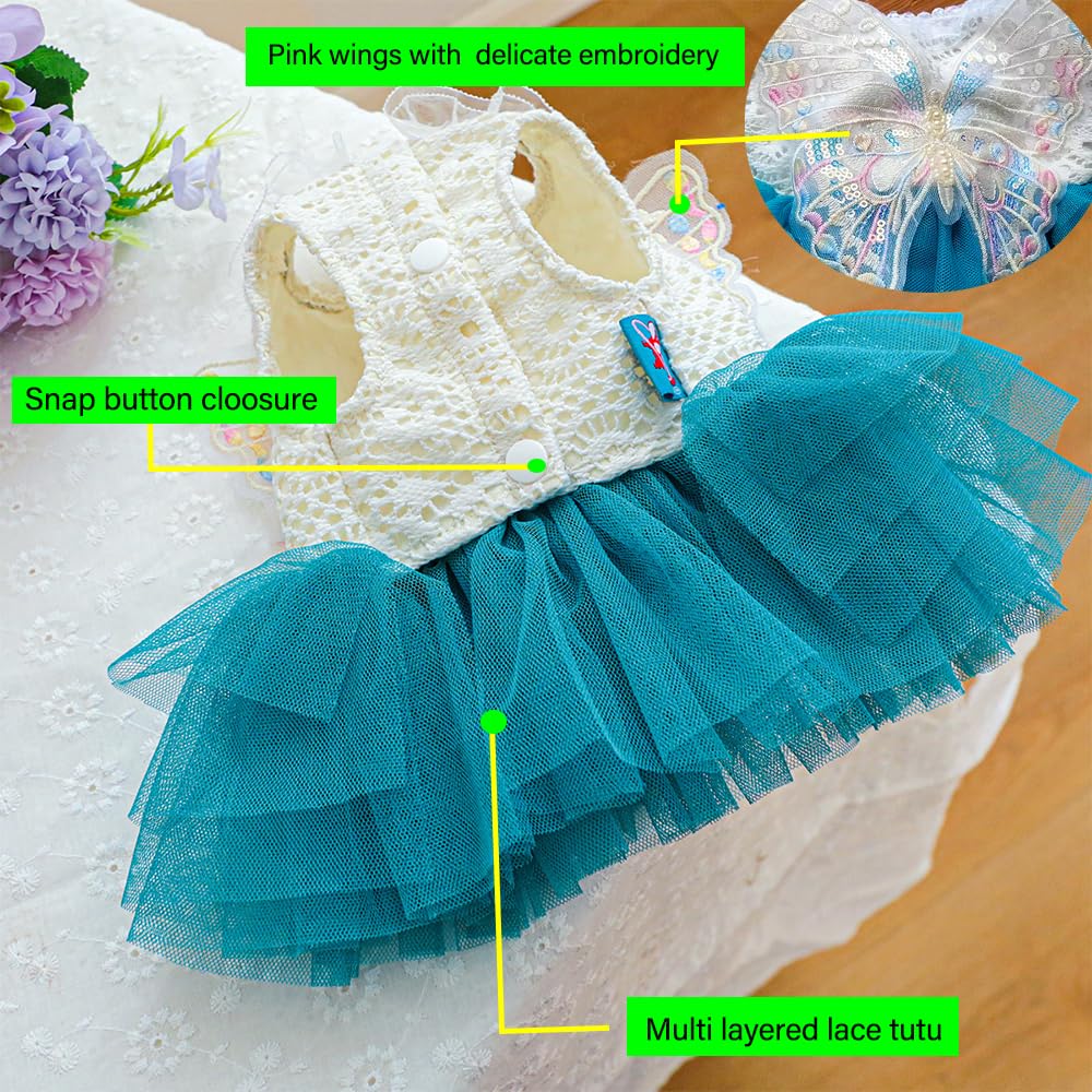 Aniac Butterfly Dog Dress With Blue Tutu Funny Pet Clothes With Wing Girl Puppy Dress For Small Dog Pet Butterfly Costume Holida