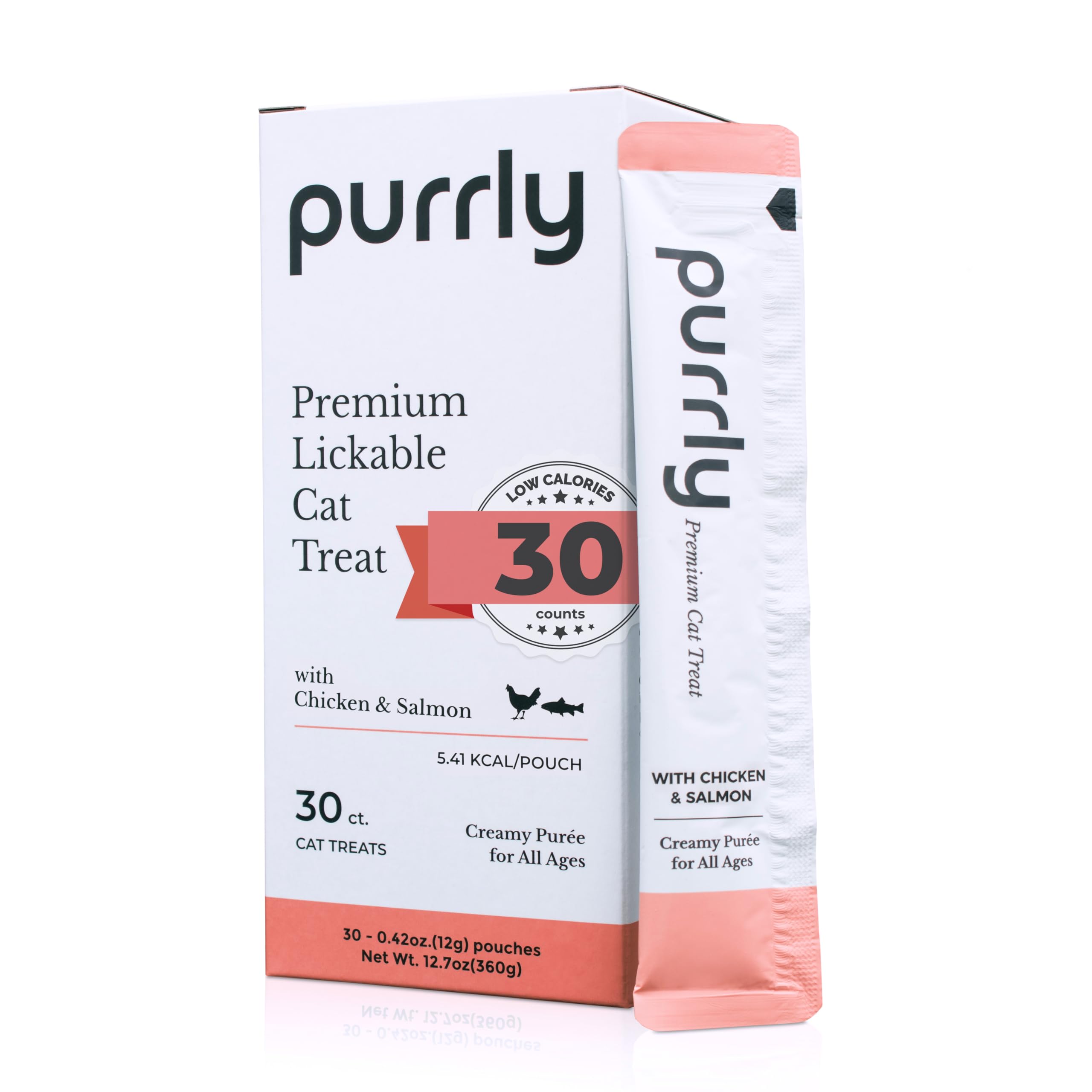 Purrly Hydrating Wet Cat Treat Snack Topper Creamy Pur  e Human-Grade Chicken Breast & Salmon with Omega-3 & 6 for Skin & Coat (