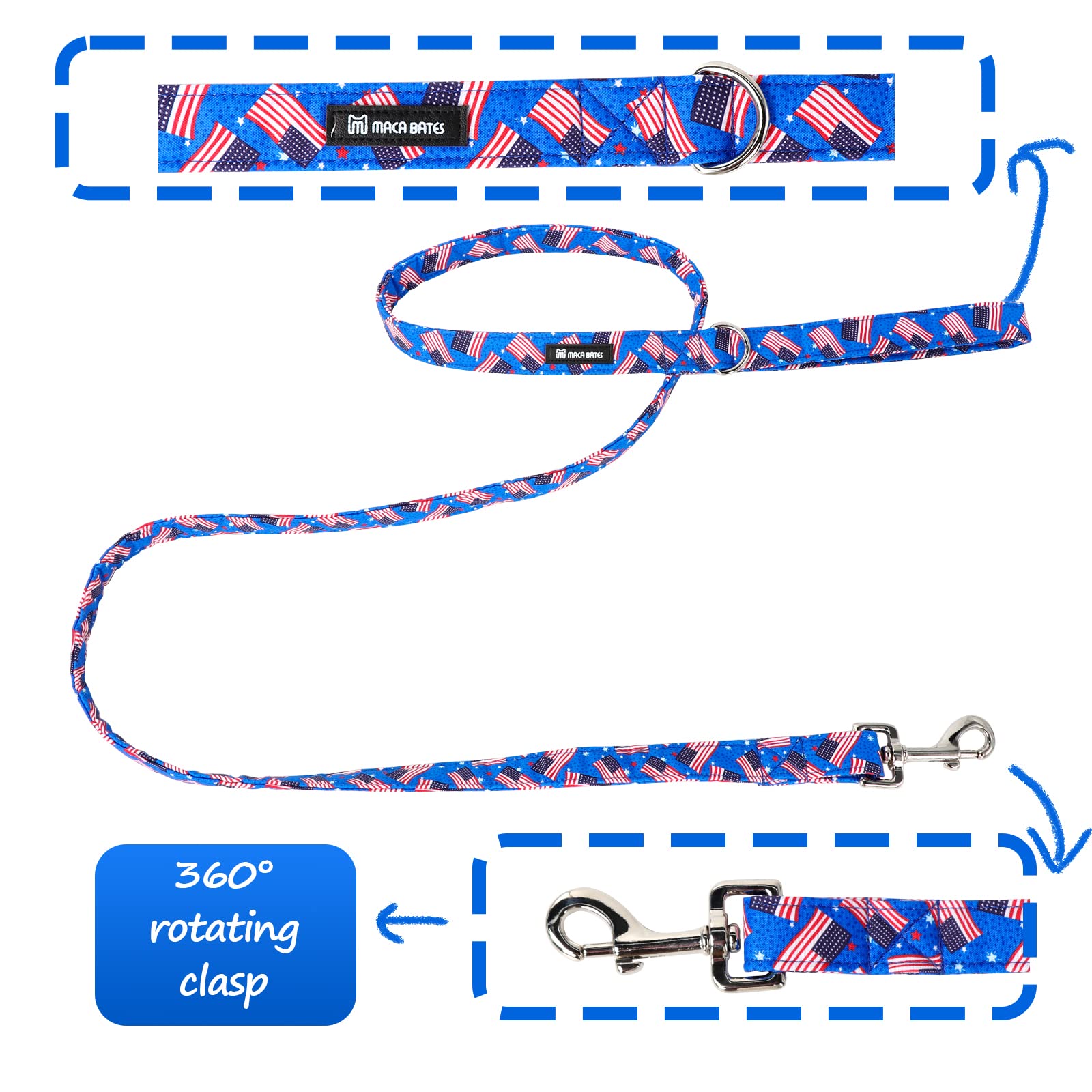 Maca Bates American Flag 4Th Of July Dog Leash Durable 5 Ft/4.4 Ft/4 Ft For Small Medium Large Dogs Walking Accessories
