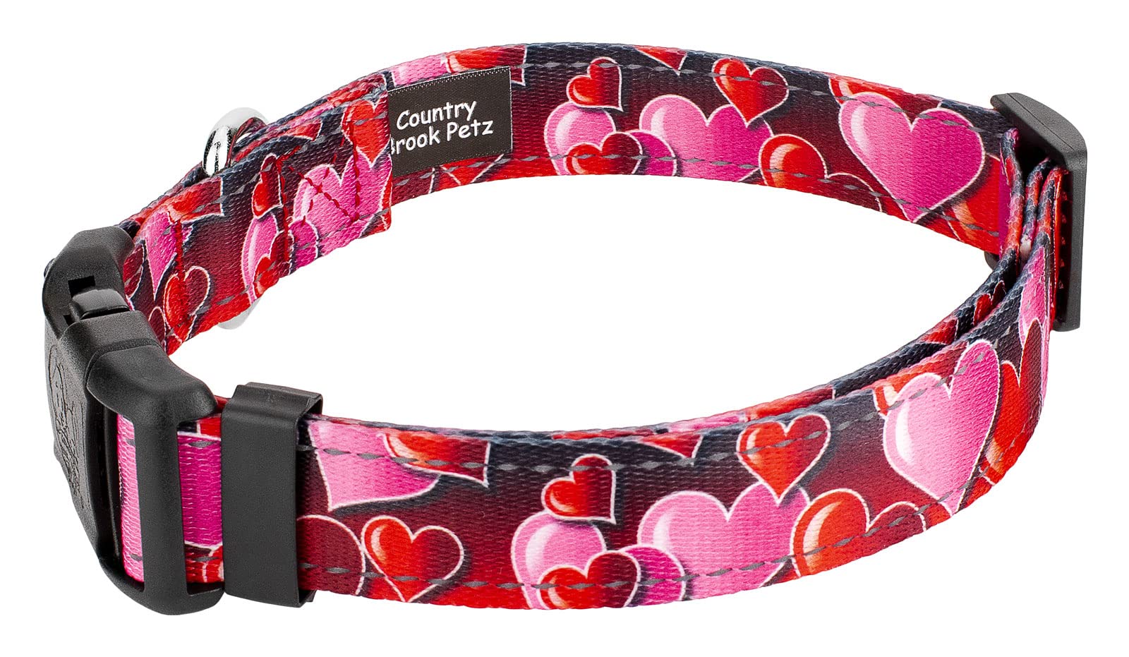 Country Brook Petz - Deluxe Romantic Hearts Reflective Dog Collar Collection Featuring Night Safe Designs (1 Inch, Extra Large)
