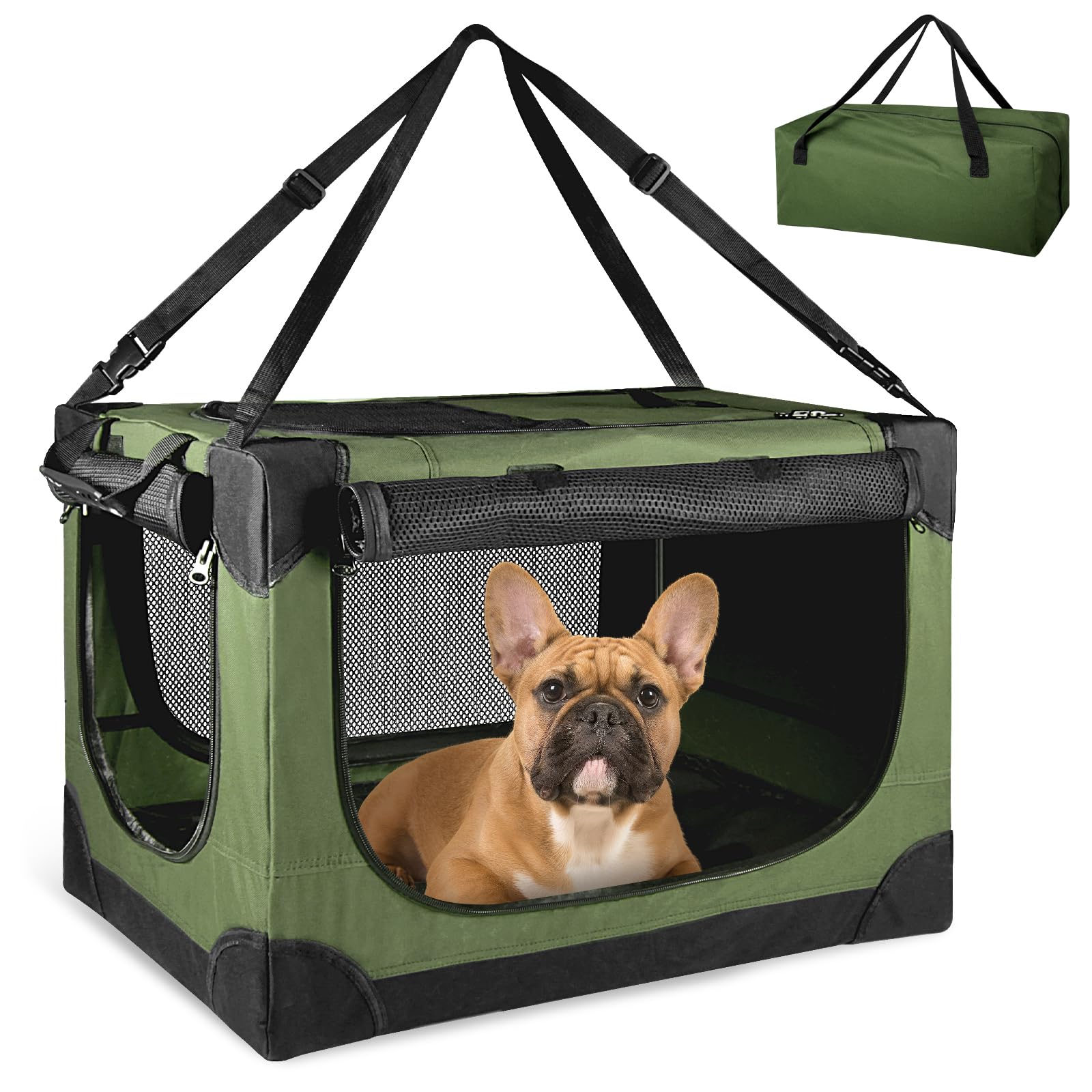 Crazydeer Soft Small Dog Crate - 24 inch Portable Travel Puppy Crate for Small Pets or 2 Cats, Collapsible Pet Carrier with 4 Me