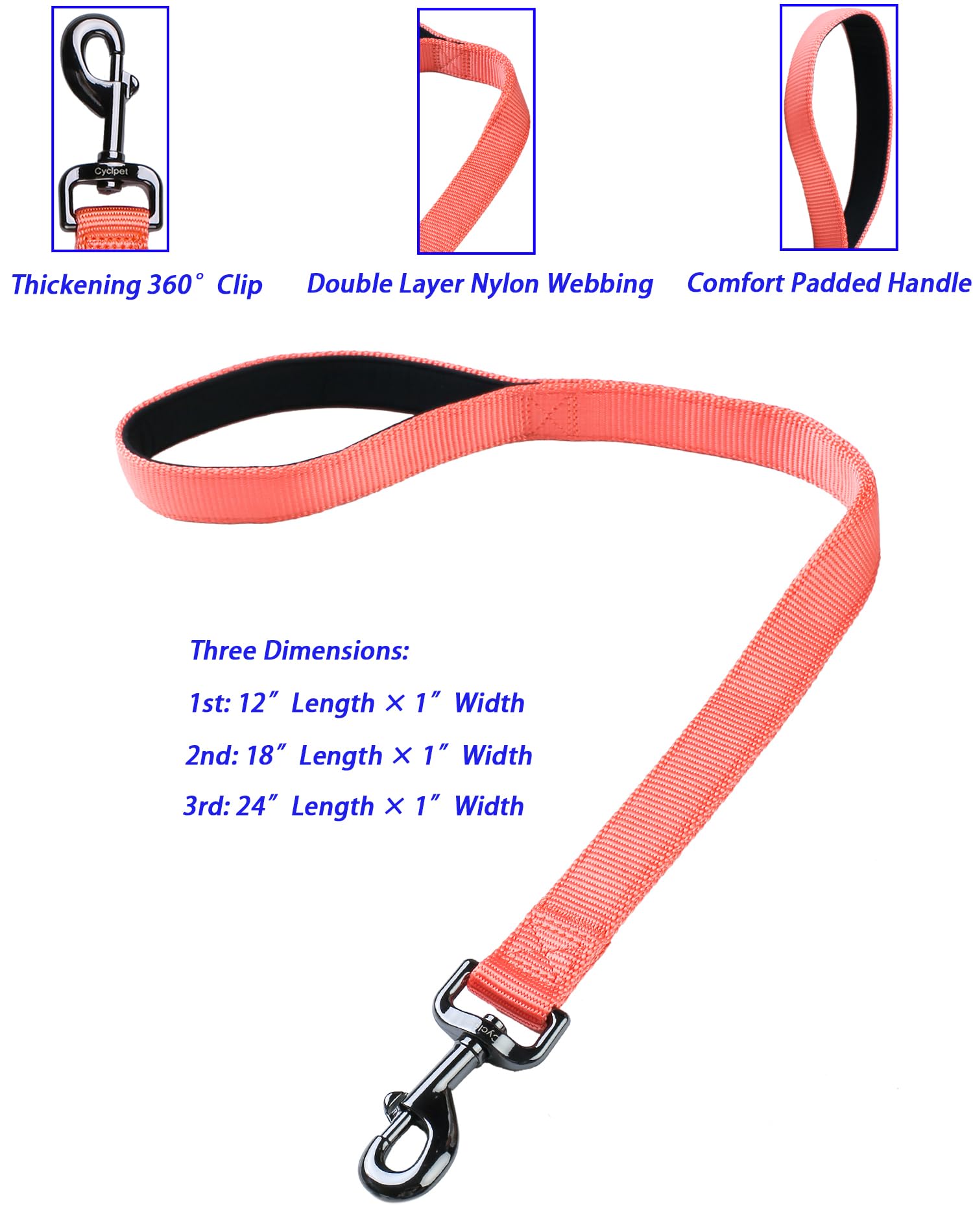 Cyclpet Premium 24 Inches Nylon Short Dog Leash With Heavy Duty Clasp And Soft Padded Handle For Large Medium Breed Dogs Daily U