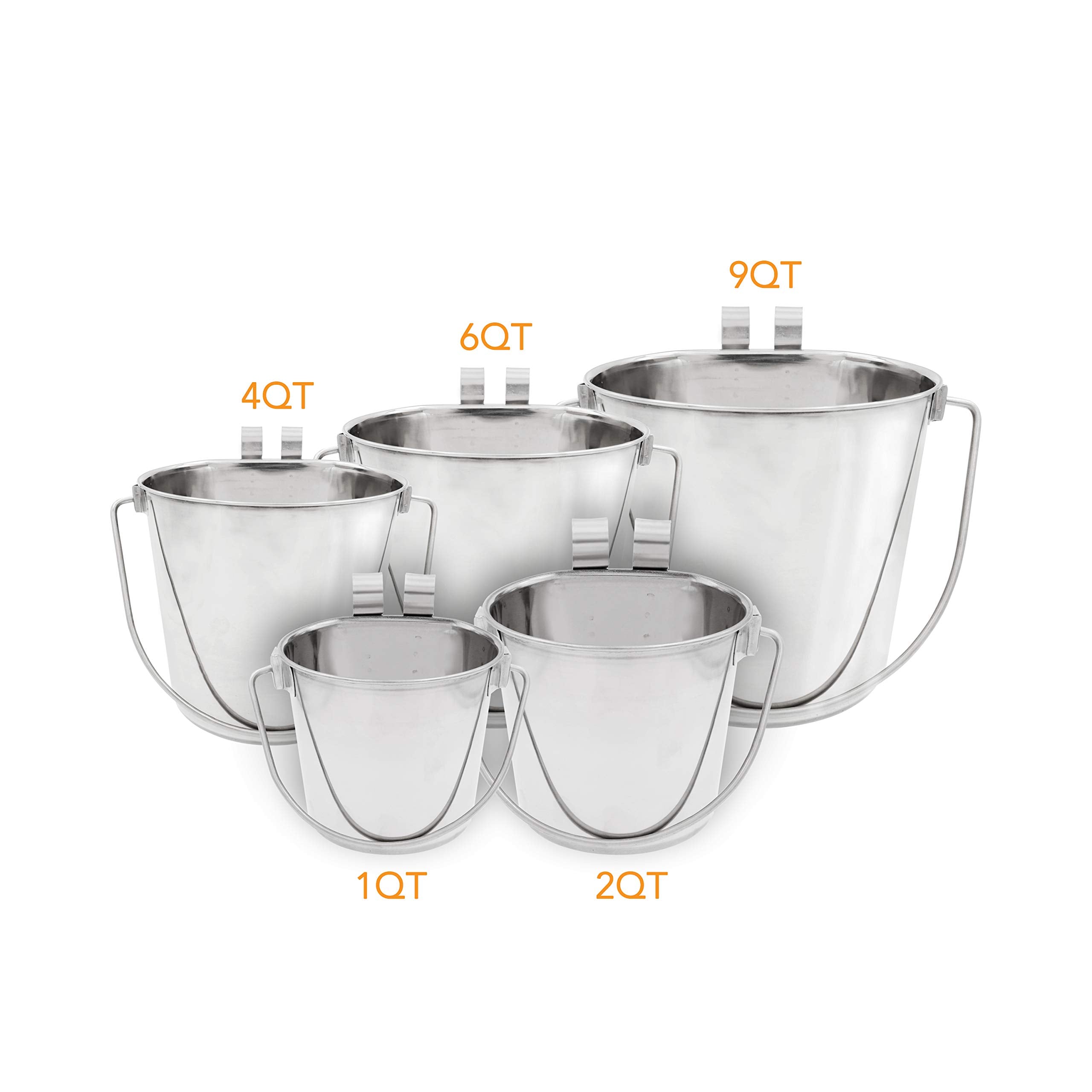Fuzzy Puppy Pet Products Flat Sided Pail with Dual Hooks, Snugly Fit On Dog, Cat and Critter Crates & Cages, Heavy Duty Stainles